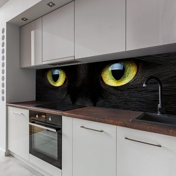 wandmotiv24 Küchenrückwand Nahaufnahme der schwarzen Katze, (1-tlg), Premium Hartschaum Nischenrückwand in versch. Größen