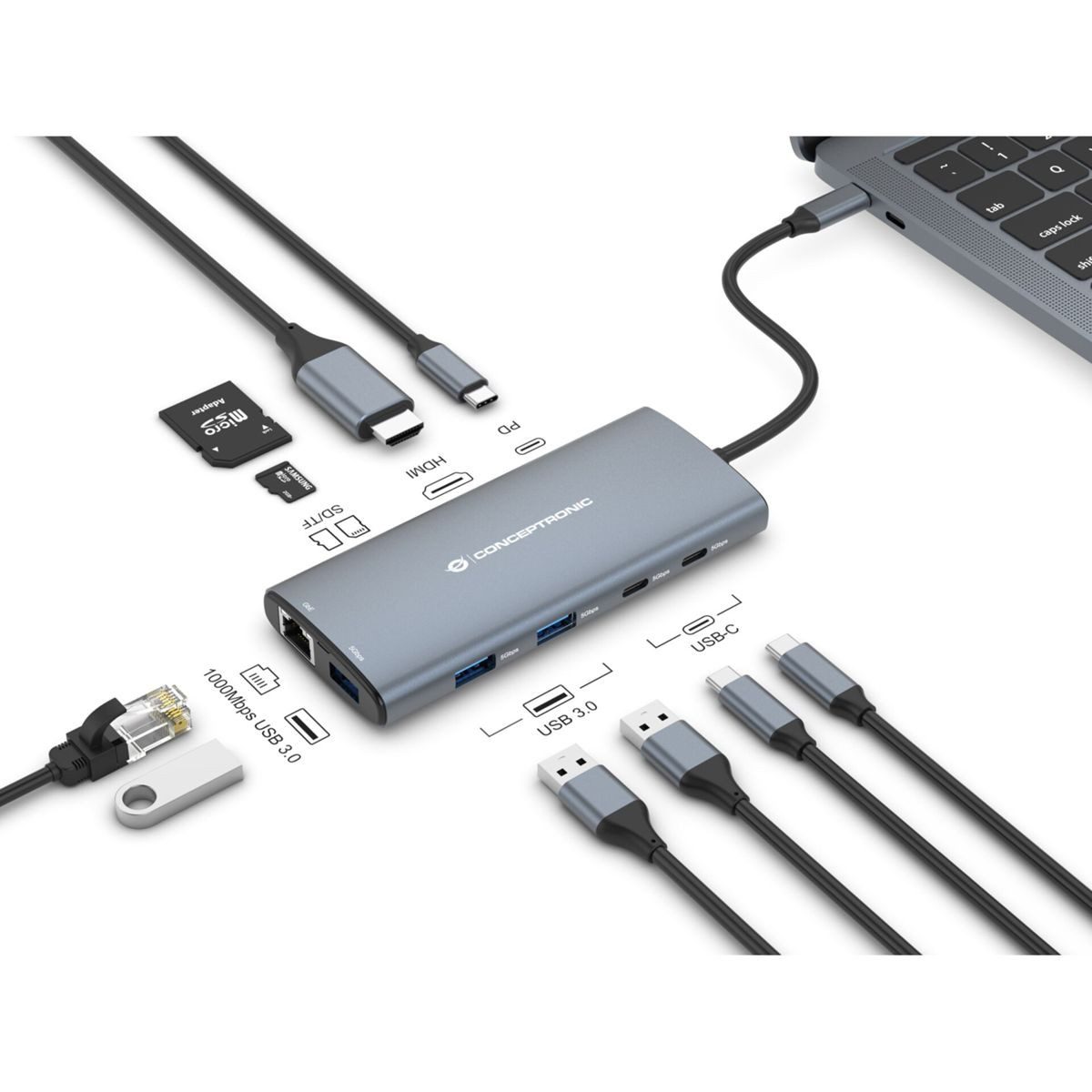 Conceptronic DONN06G 9-in-1 Docking Station Netzwerk-Switch