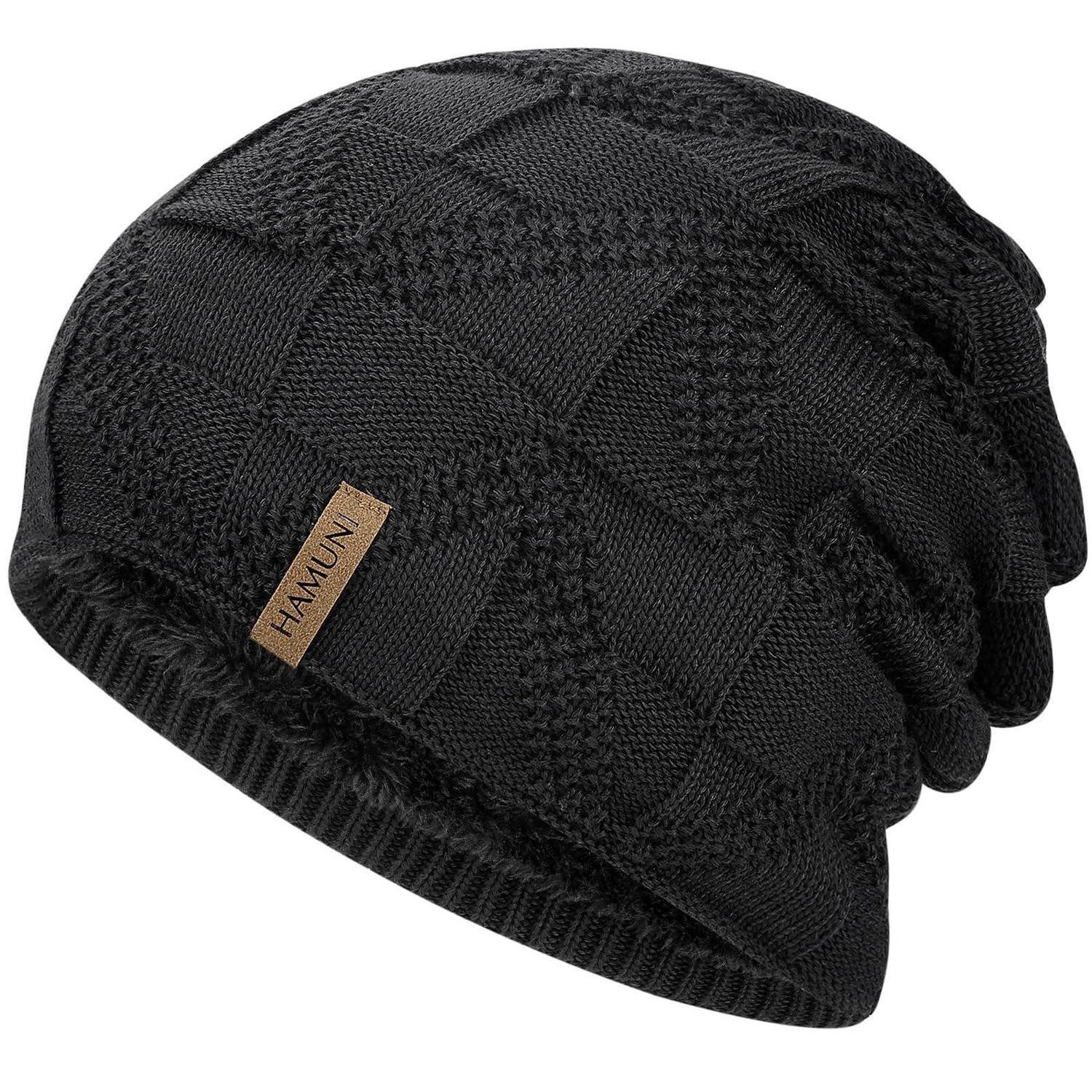 Beanie Mütze Strickmütze Beanie Fleece Innenfutter Unisex Schwarz