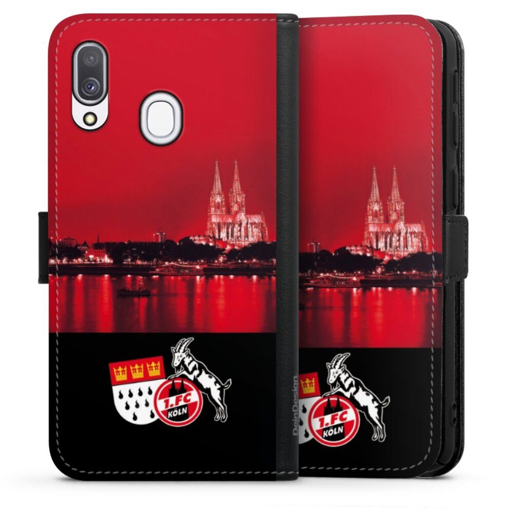 DeinDesign Handyhülle Skyline 1. FC Köln Offizielles Lizenzprodukt Skyline Köln Rot, Samsung Galaxy A40 Hülle Handy Flip Case Wallet Cover