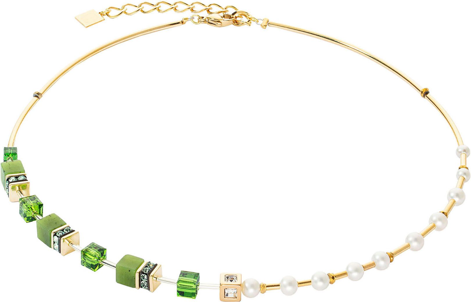 COEUR DE LION Collier Schmuck Edelstahl GeoCUBE® Fusion Precious Pearl Mix Würfelkette, Made in Germany - mit Schmucksteinen - mit Süßwasserzuchtperle