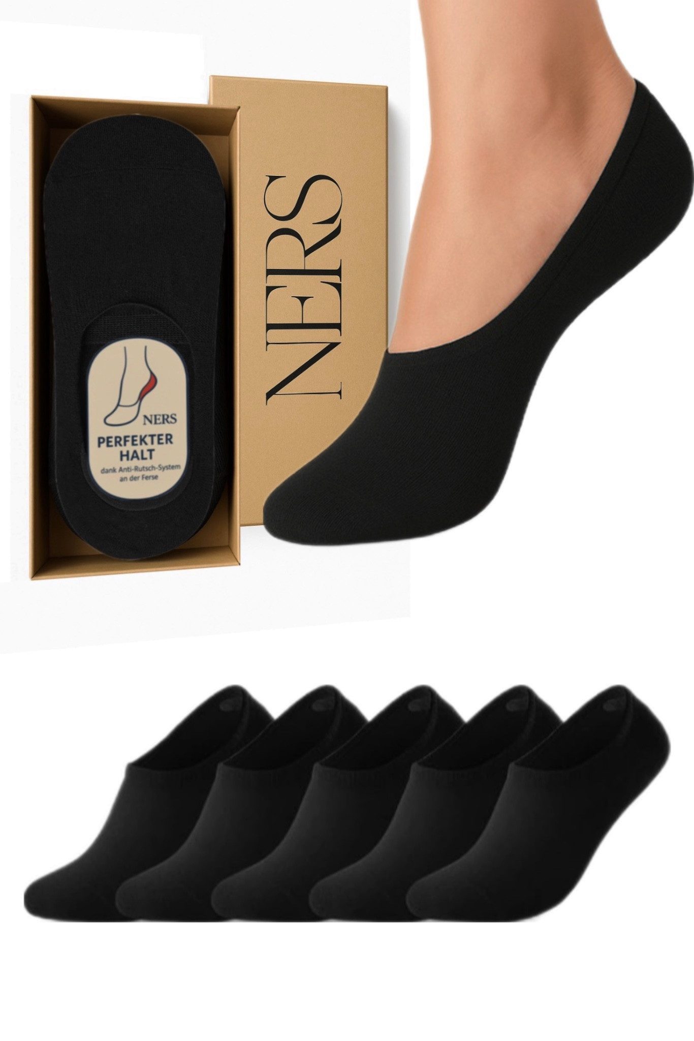 NERS Füßlinge aus Bambus, 10 Paar Damen & Herren mit Silikon, rutschfest, ohne Naht (10-Paar, 10 Paar) Füsslinge Socken für Sneaker & Ballerinas, atmungsaktiv, unsichtbar