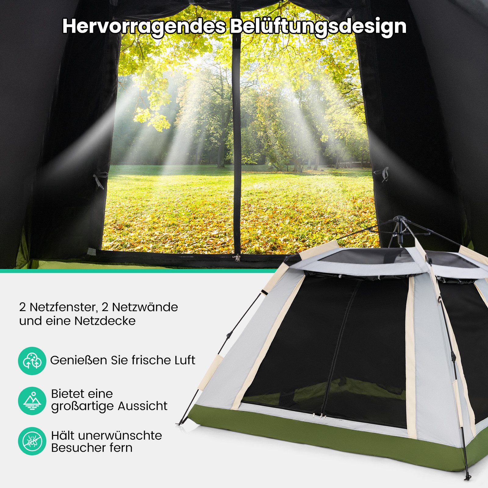 COSTWAY Wurfzelt, Personen: 4, Pop-up Zelt, Campingzelt mit Regenverdeck