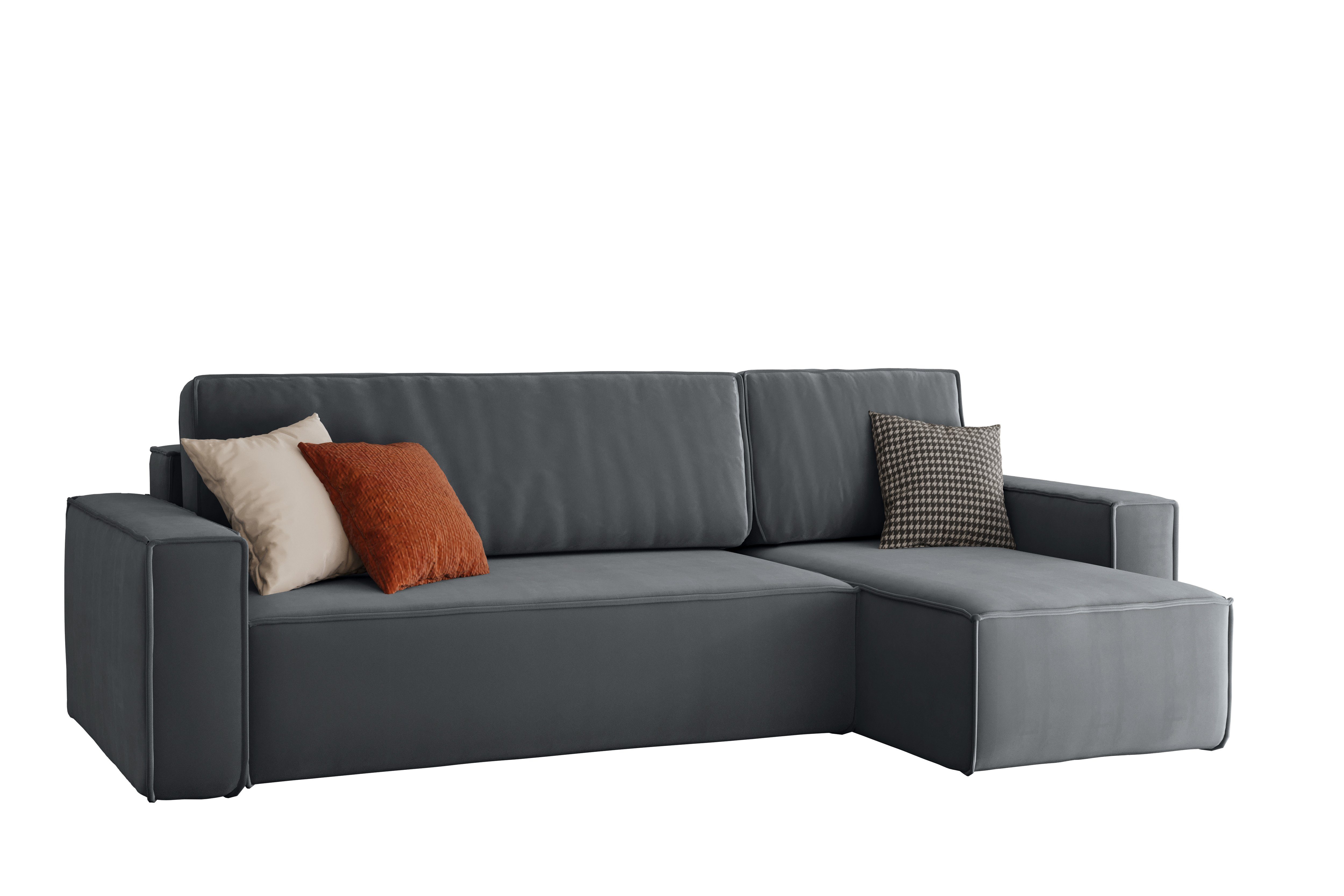 Friderik-EU Ecksofa KARL Ausziehbare Couch mit Bettkasten Samt Grau Schwarz, mit Schlaffunktion Swing 18