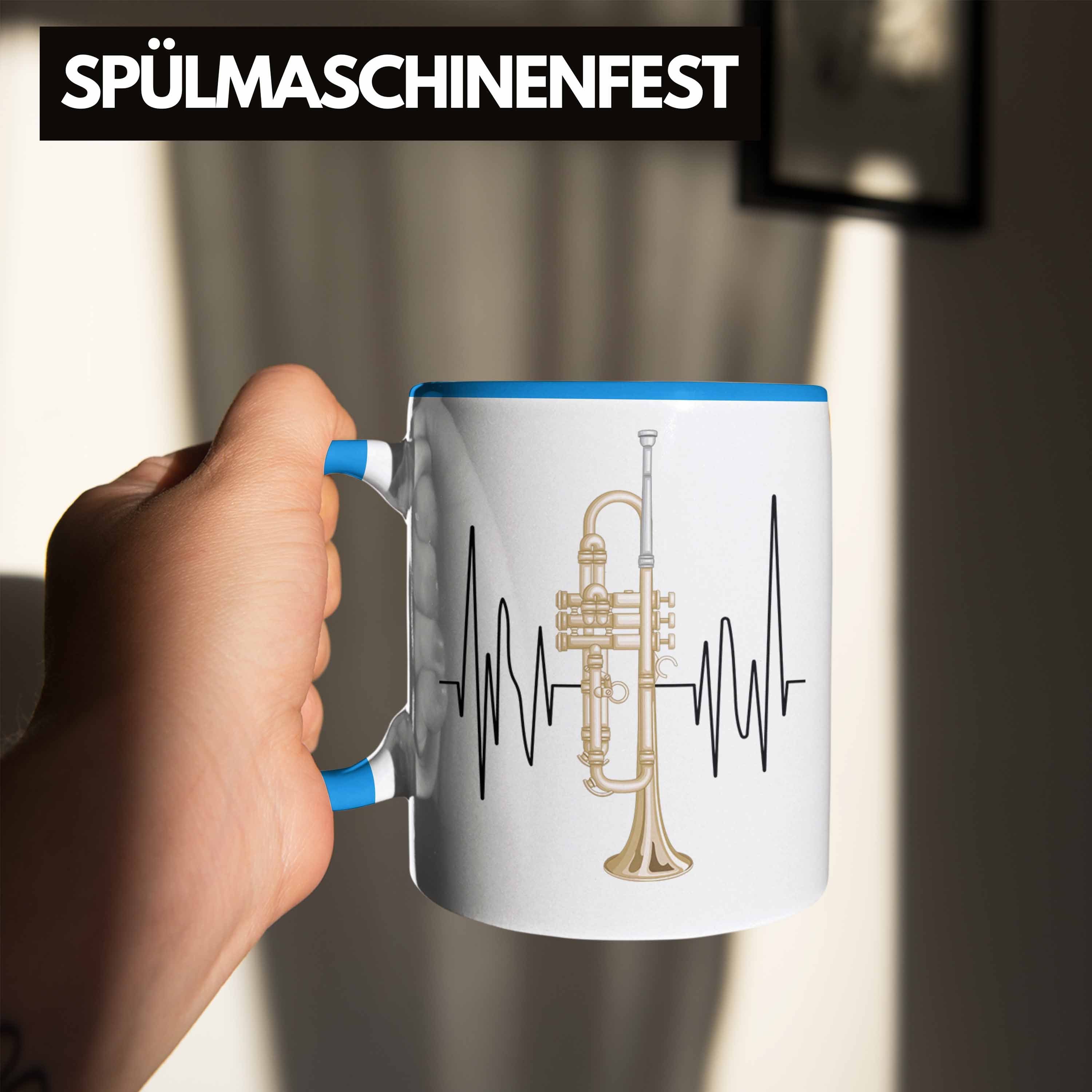 Posaune Trendation Tasse Posaunist Spruch Geschenkidee Grafik Geschenk Tasse Blau Herzschlag