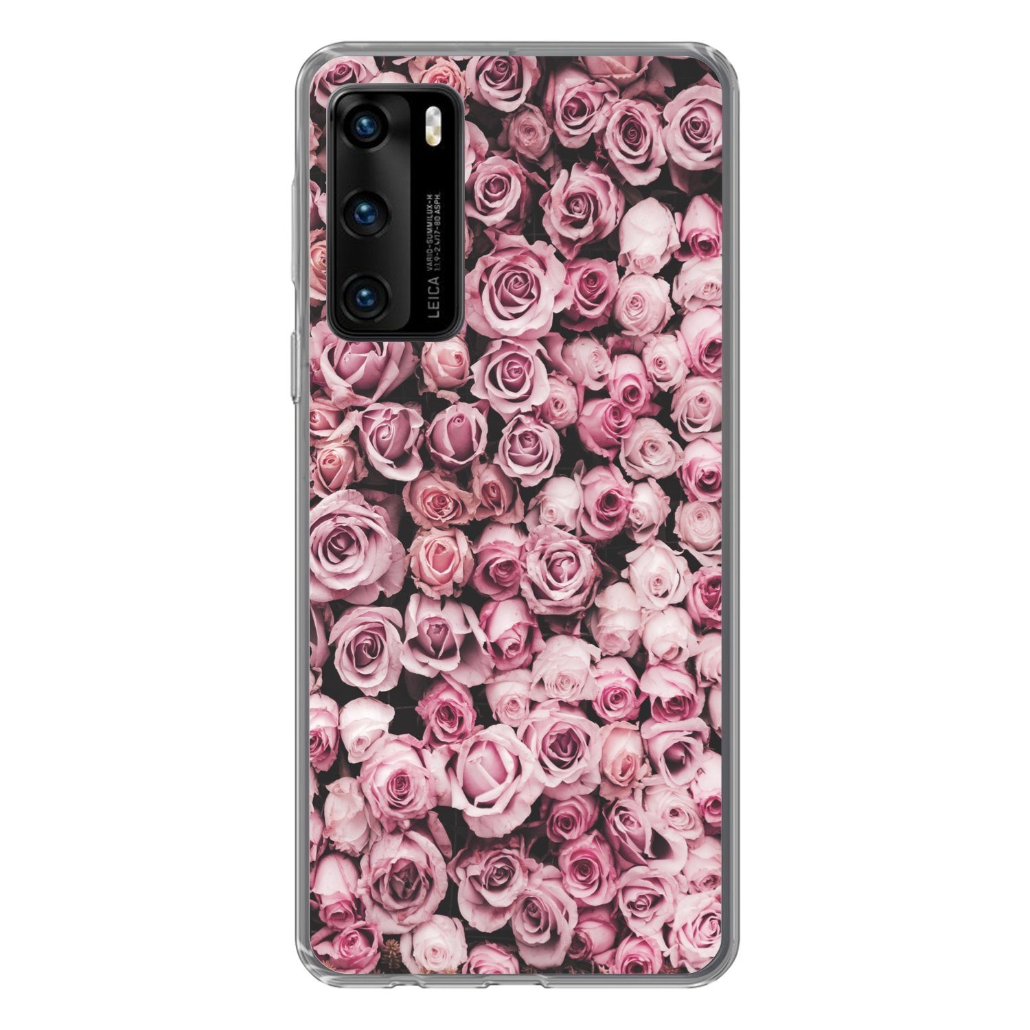 MuchoWow Handyhülle für Huawei P40 Blumen - Rosen - Natur - Rosa - Botanisch, Handy Case, Silikon, Bumper Case Dünn