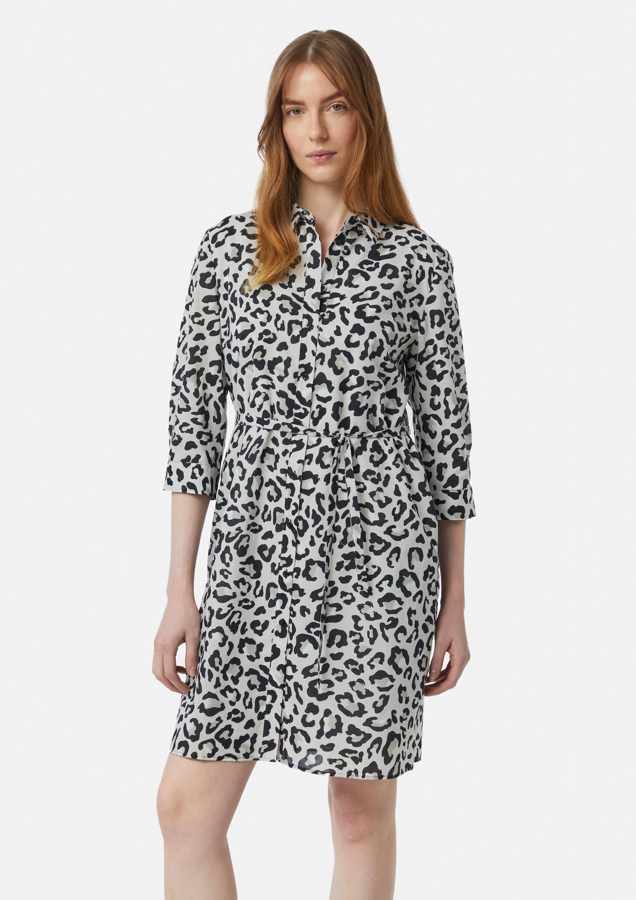 comma Minikleid Kleid Hemdblusen-Kleid mit Leo-Print und Eingrifftaschen