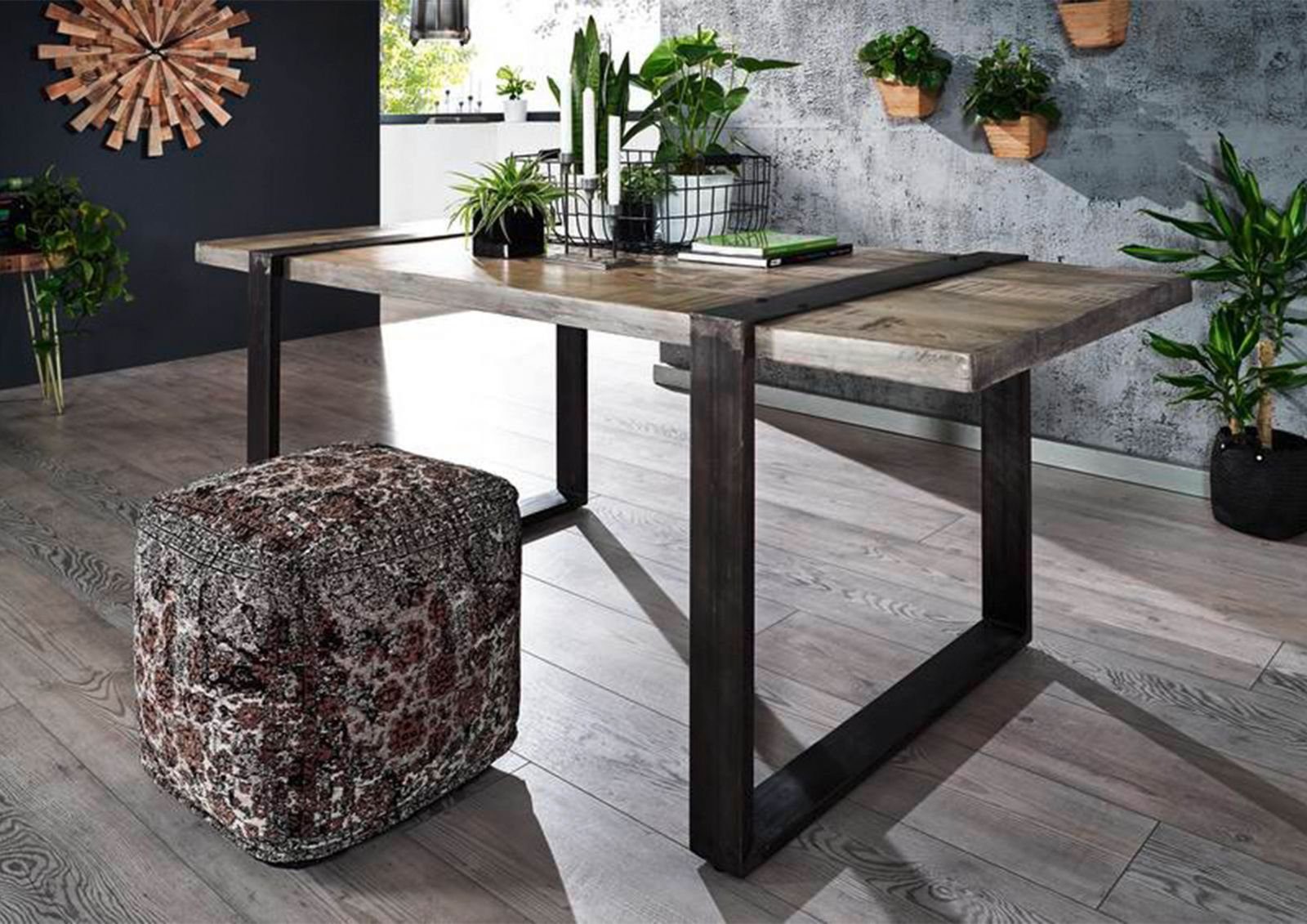 Massivmoebel24 Esstisch Esstisch Mango 170x90x76 grau lackiert HEAVY INDUSTRY #103