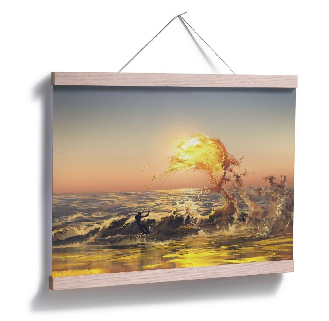 (1 Sonnenuntergang St), Wandbild, Wandposter Poster, Surfer, Poster Bild, Wellen Sonnenuntergang Wall-Art