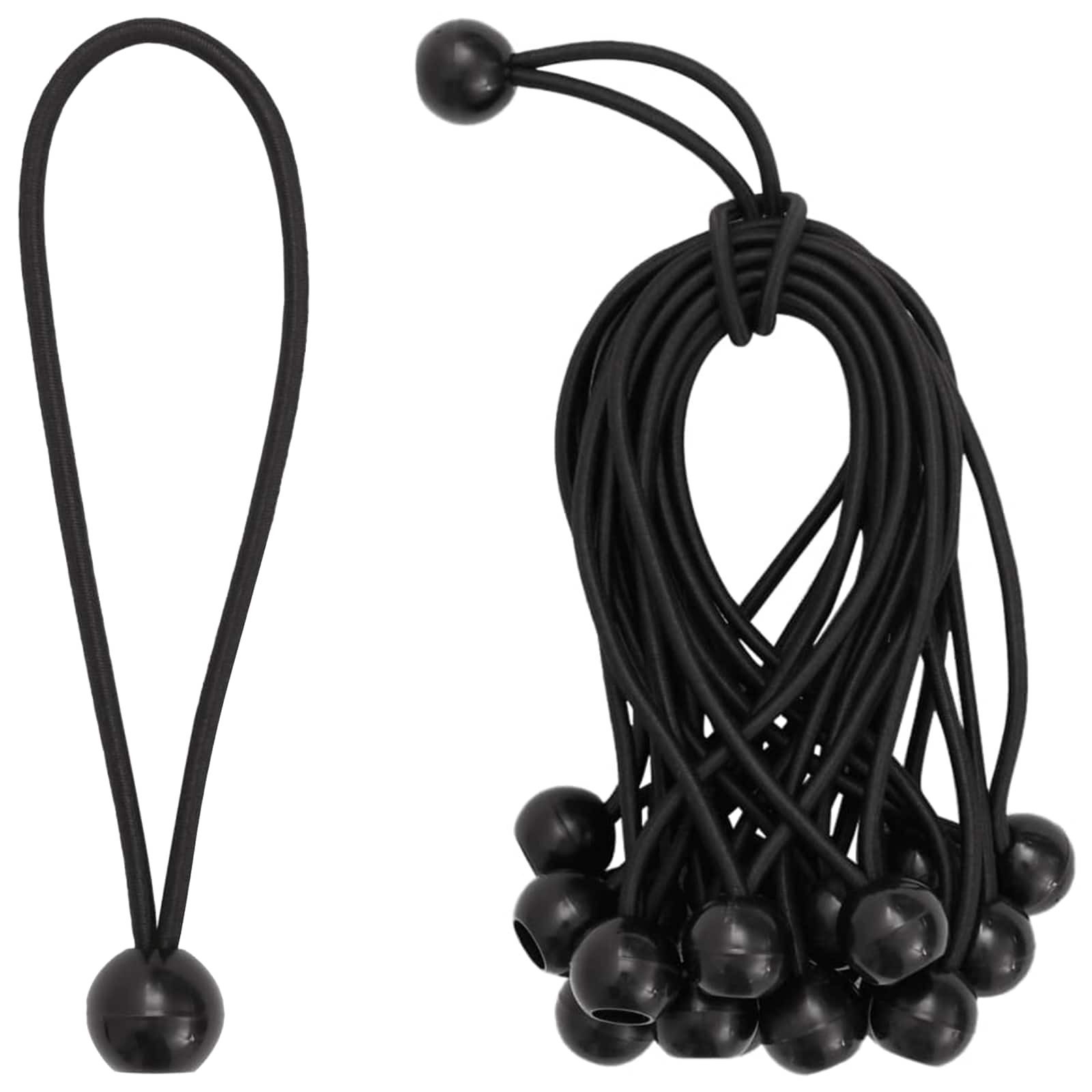 vidaXL Zeltteppiche Bungee-Kordeln mit Bällen 100 Stk. Schwarz 4 mm x 22 cm