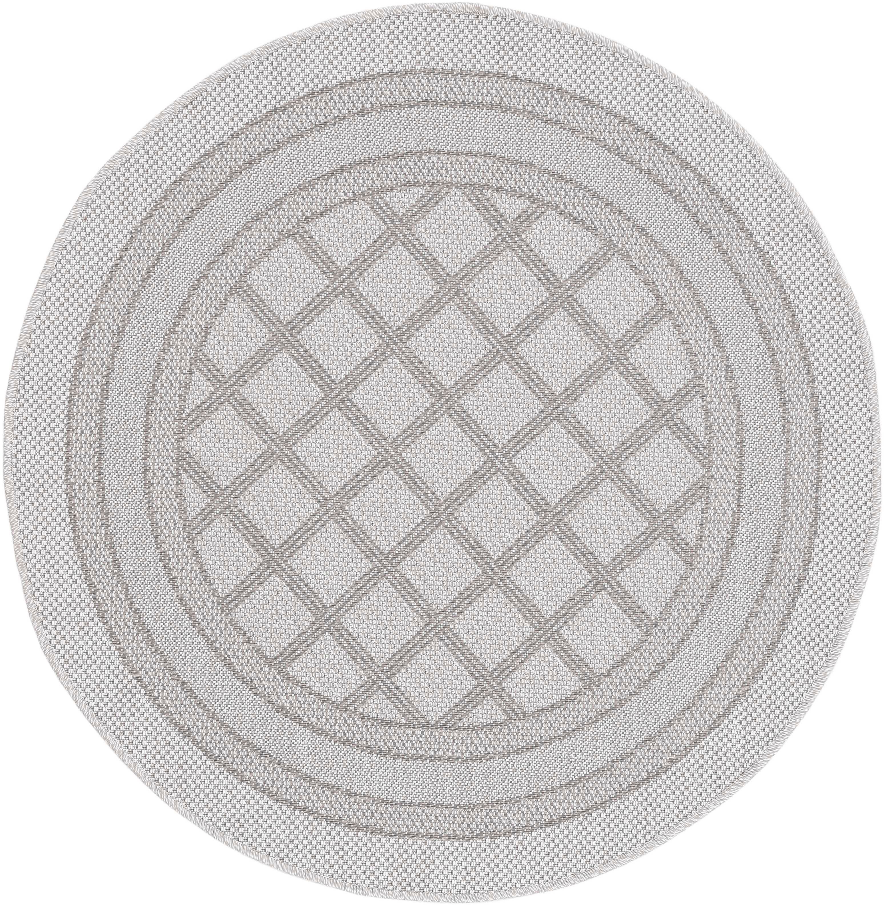 Teppich Boho 104, carpetfine, rund, Höhe: 4 mm, robustes Flachgewebe, Sisal Optik, UV-beständig, Außenbereich | Kurzflor-Teppiche