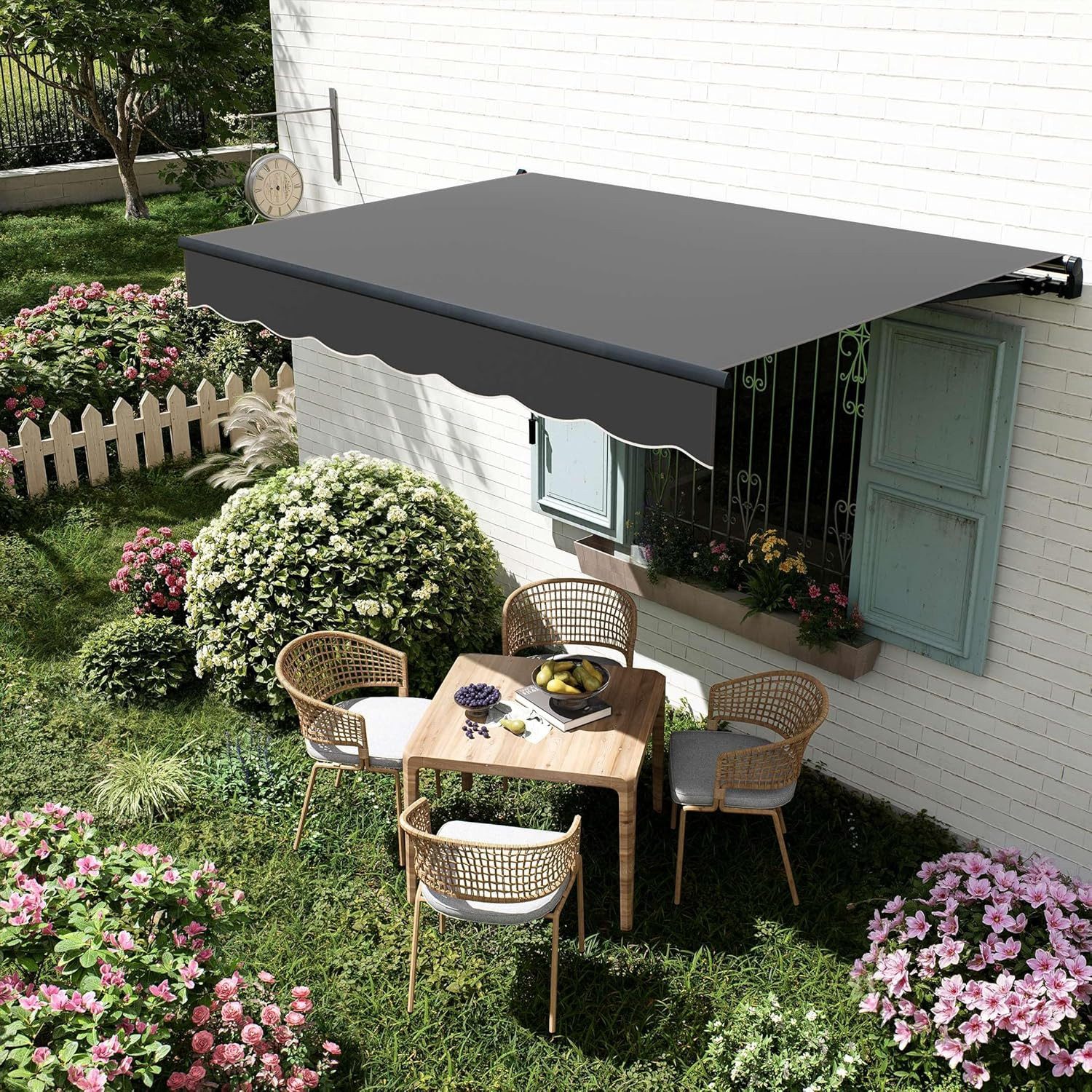 GOTLAND Sonnenschutz Manuelles, einziehbares, UV-beständiges & wasserdichtes Markisentuch, mit Handkurbel & Montagematerial, Aluminium-Falt-Sonnenschutz