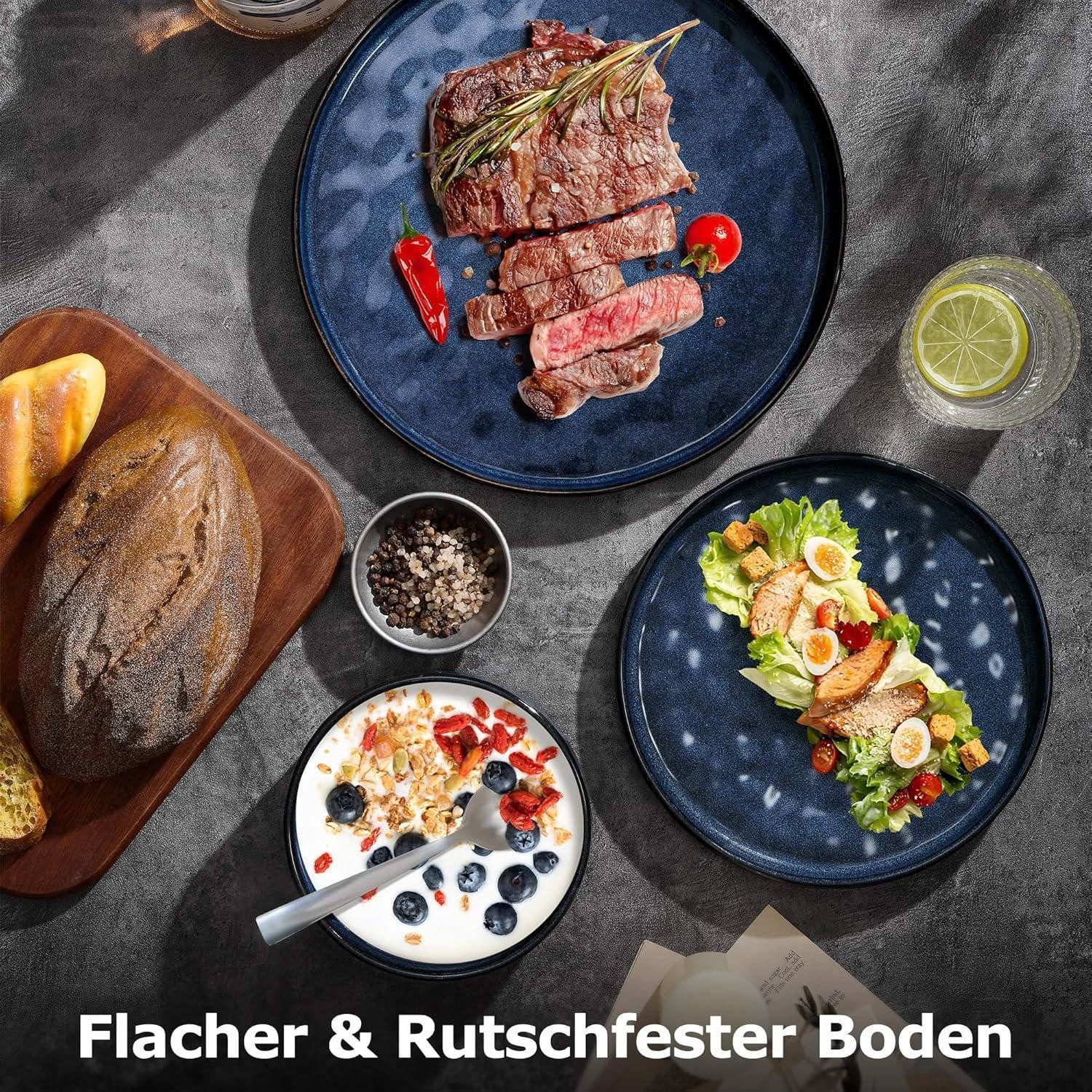 LuxusKollektion Salatbesteck Geschirrset 18teilig Steinzeug Tafelservice 6Personen Galaktisch Blau