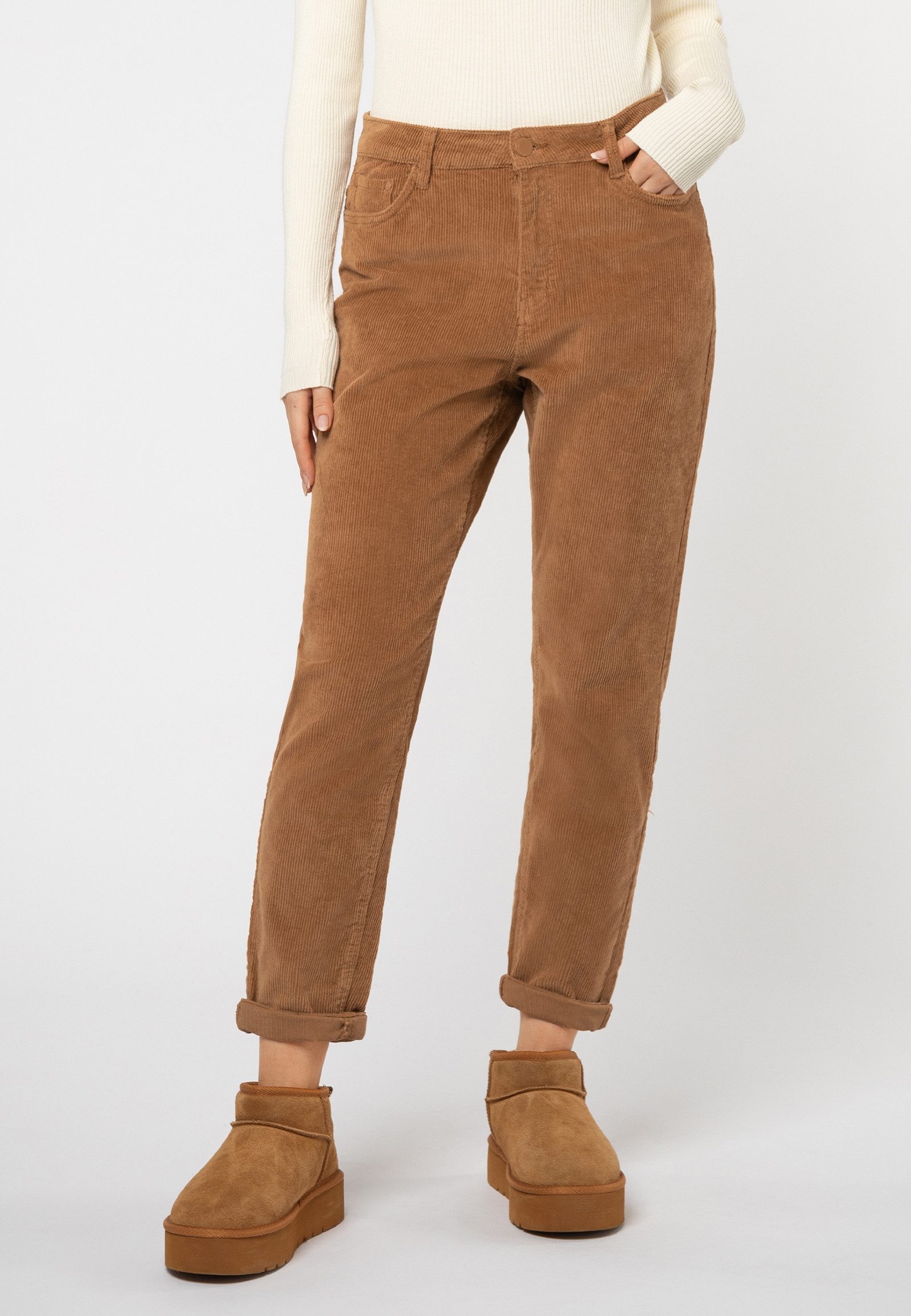 Eight2Nine Stoffhose Damen Cordhose Mom Fit 5-Pocket-Style, Stretch-Cord