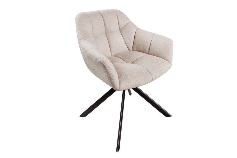 riess-ambiente Polsterstuhl PAPILLON champagner beige – Strukturstoff, mit Armlehne, Metall (Einzelartikel, 1 St), 180° drehbar & automatischer Rückführung – ideal für Esszimmer & Büro