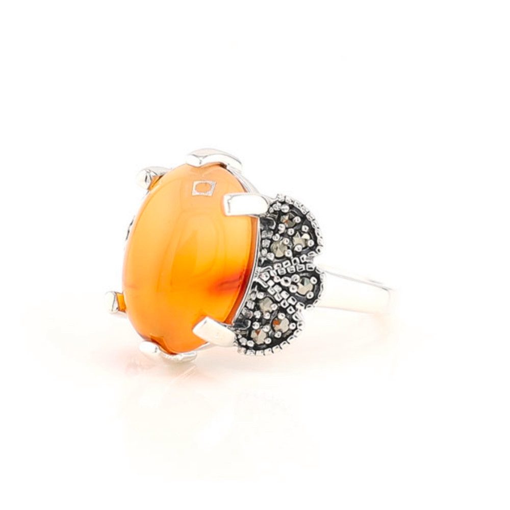 Cavill Silberring Karneol-Silberring 5,44 ct Oval mit Markasit in 925 Sterling Silber (1-tlg)