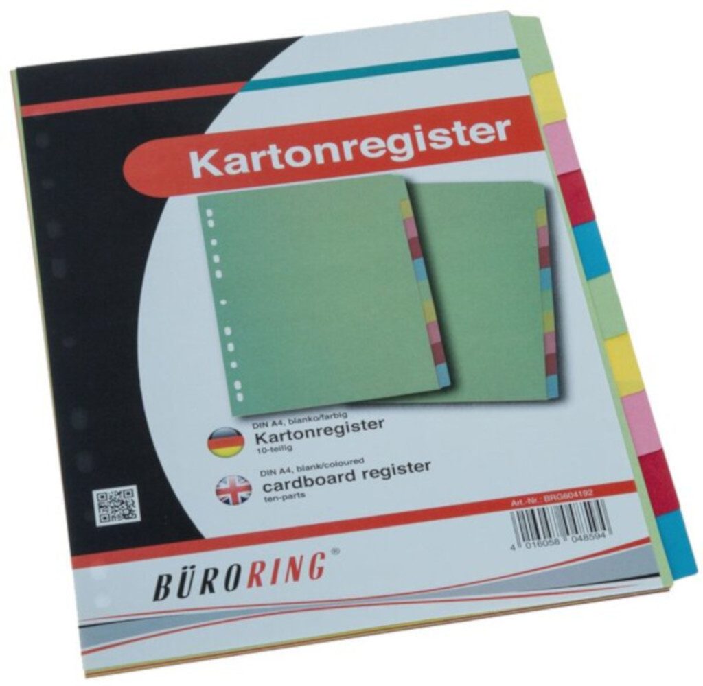 Aktenordner BÜRORING Register 10-tlg farbig blanco bunt Karton A4 BRG604192