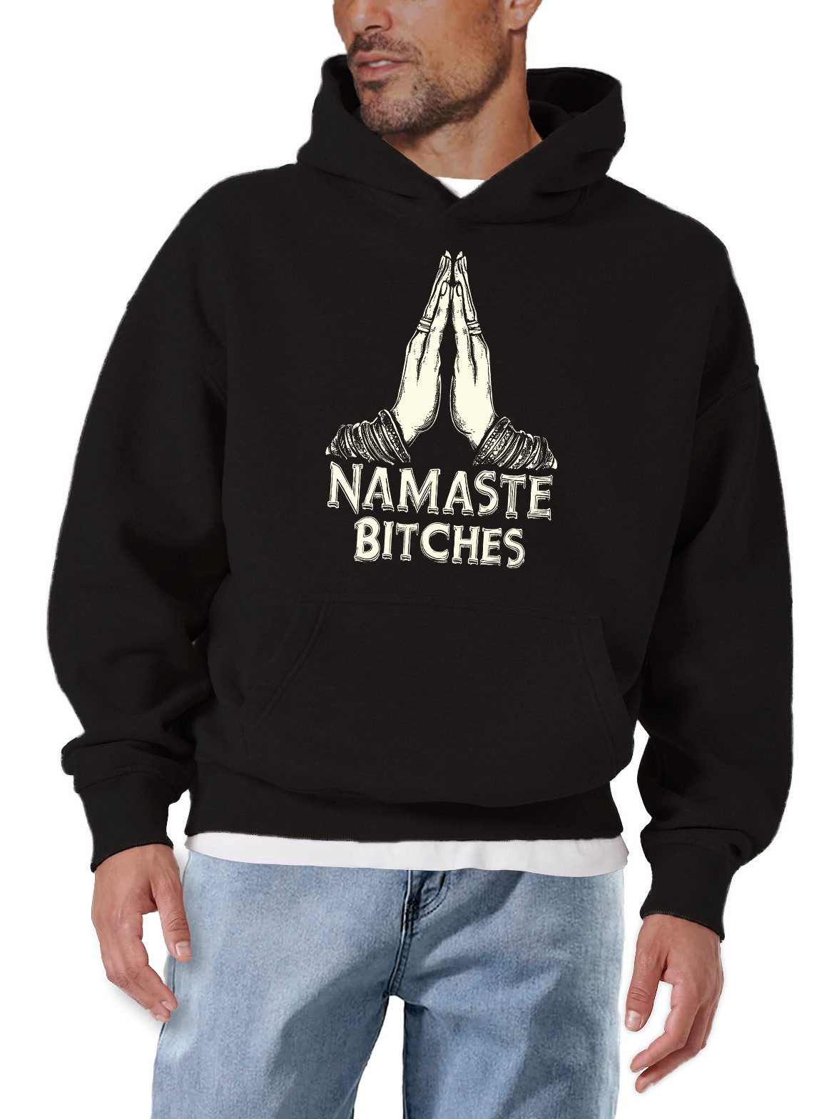 MAKAYA Kapuzenpullover Herren Kapuzenpullover mit Buddha Print – Yoga & Zen Motiv schwarz (Schwarz, S, M, L, XL, XXL, XXXL, XXXXL) Baumwolle