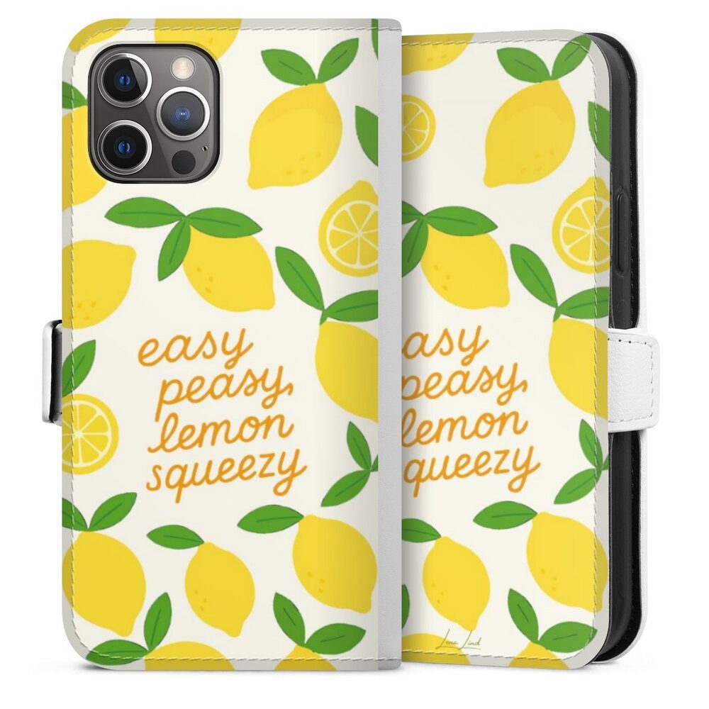 DeinDesign Handyhülle Zitrone Spruch Statement Easy Peasy Lemon Queezy, Apple iPhone 12 Pro Hülle Handy Flip Case Wallet Cover