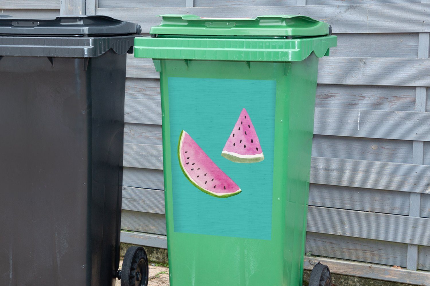- Sticker, (1 Abfalbehälter Aquarell Wassermelone Wandsticker Mülleimer-aufkleber, MuchoWow Mülltonne, St), Container, Blau -