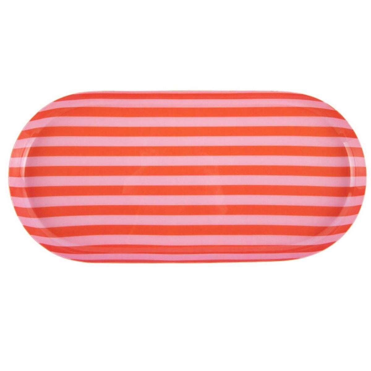 Present Time Tablett Tablett oval Animado Orange Pink gestreift (18cm)