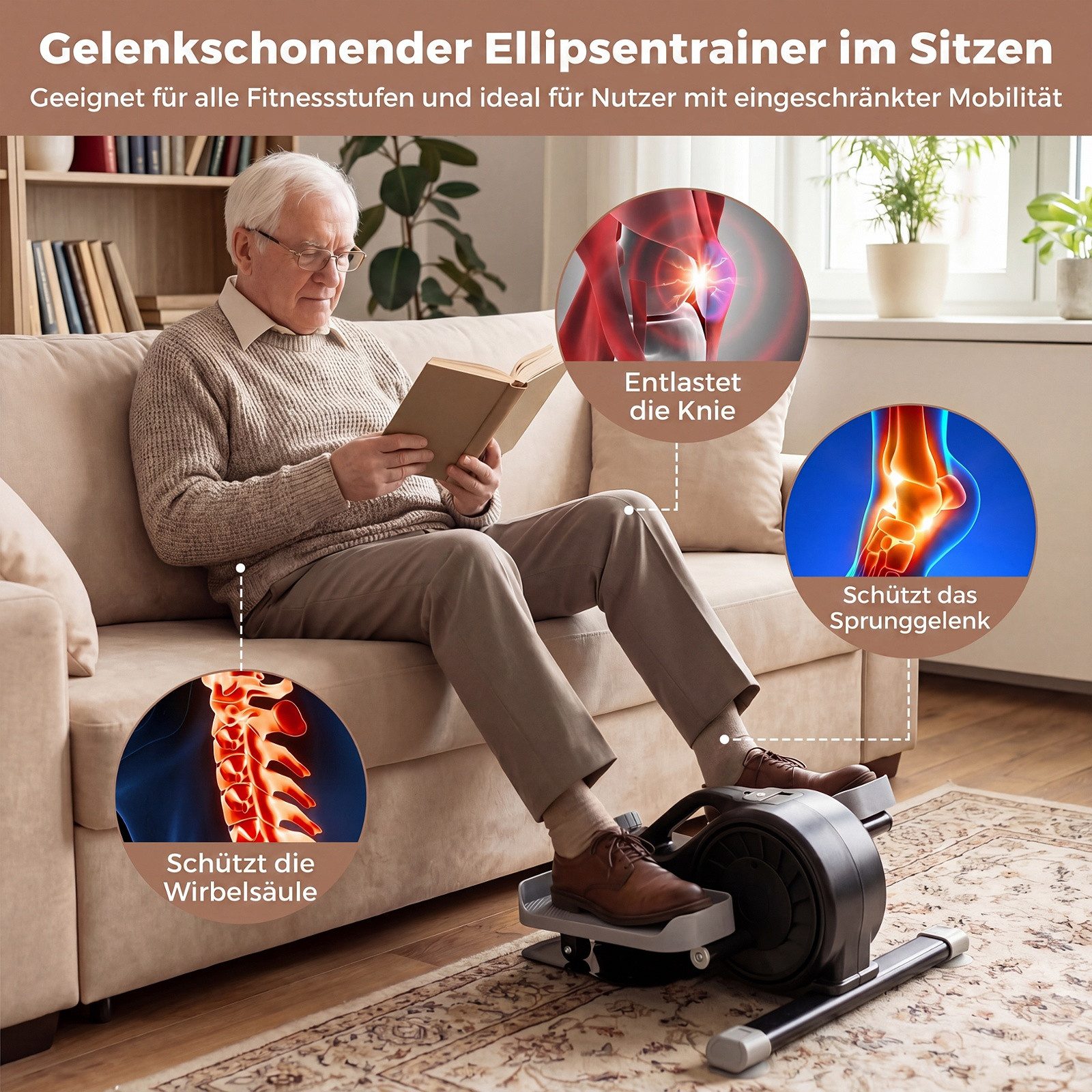 COSTWAY Ellipsentrainer, Elektrischer Crosstrainer mit LCD-Display & Griff