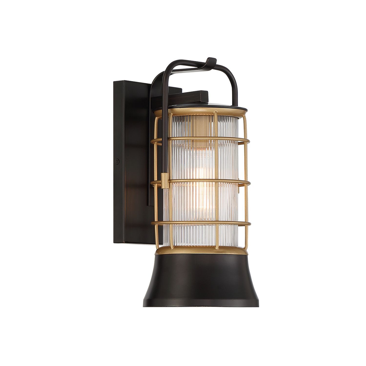 Licht-Erlebnisse Außen-Wandleuchte HADRIC, ohne Leuchtmittel, IP44 H: 33.5 cm klein Metall Glas E27 in Schwarz Gold Maritim
