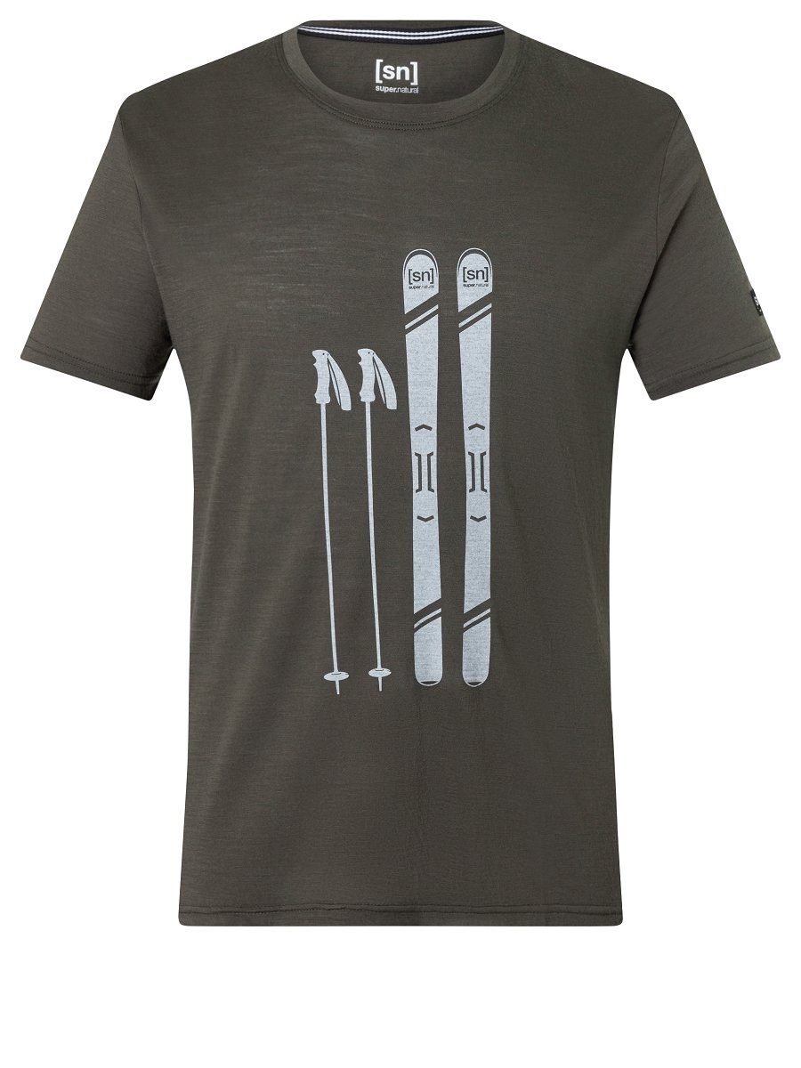 T-Shirt Grey/Black M feinster Black SKIING TEE Ink Merino-Materialmix SUPER.NATURAL Merino GEAR Ink/Vapor Print-Shirt