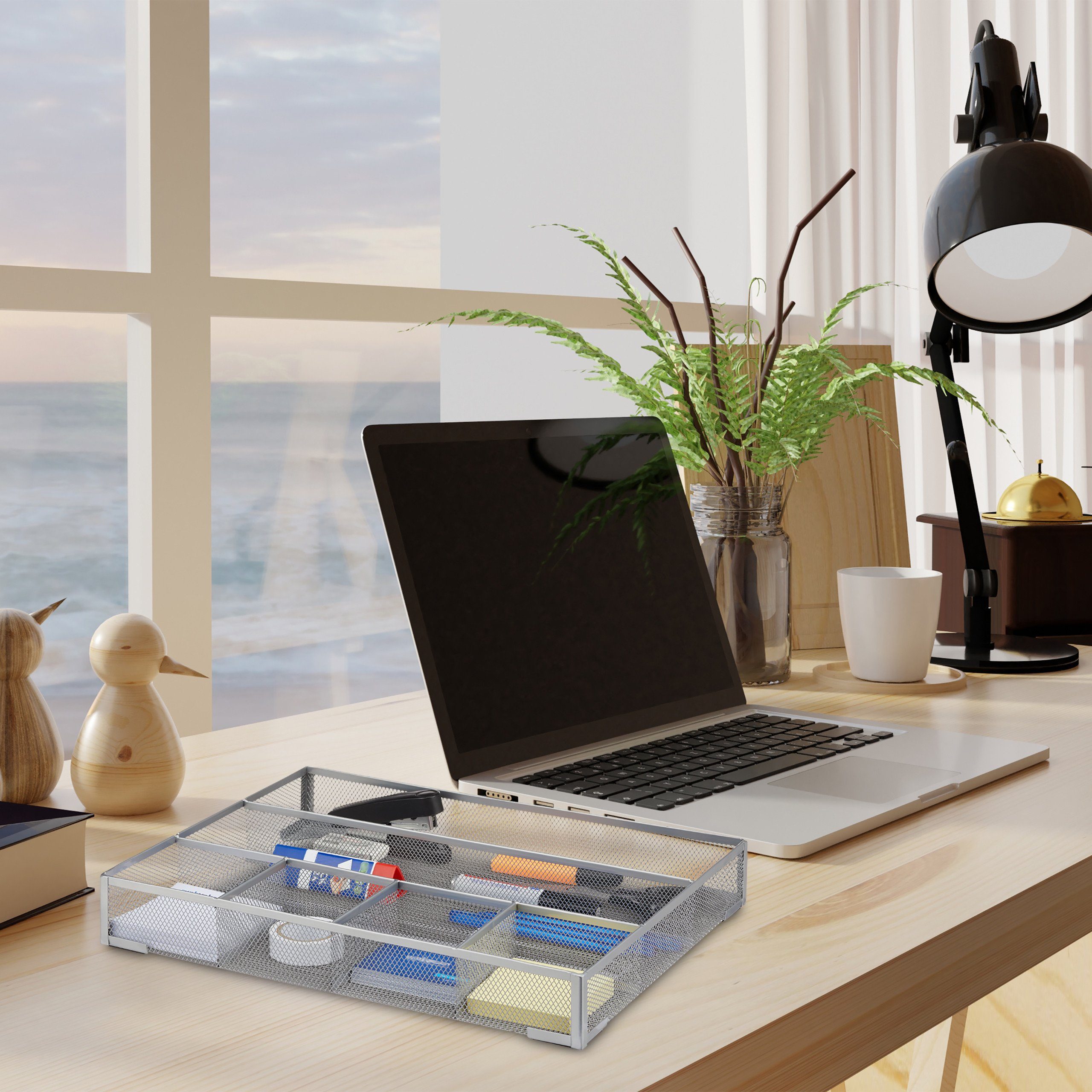 relaxdays Organizer Schreibtischorganizer Metall groß, silber