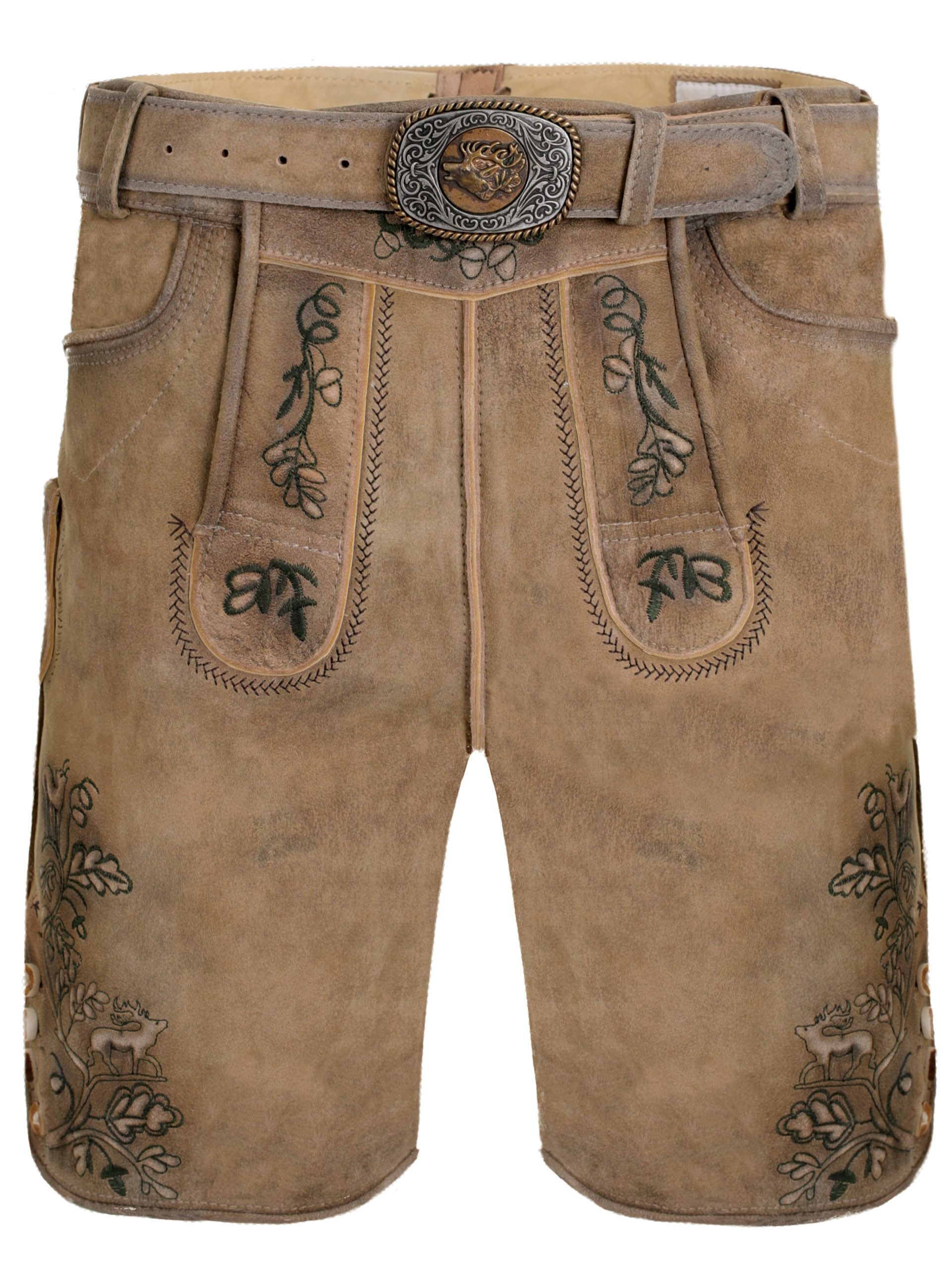 FUCHS Trachtenlederhose Trachtenlederhose kurz Bregenz braun-tanne (2-tlg) inkl. Gürtel