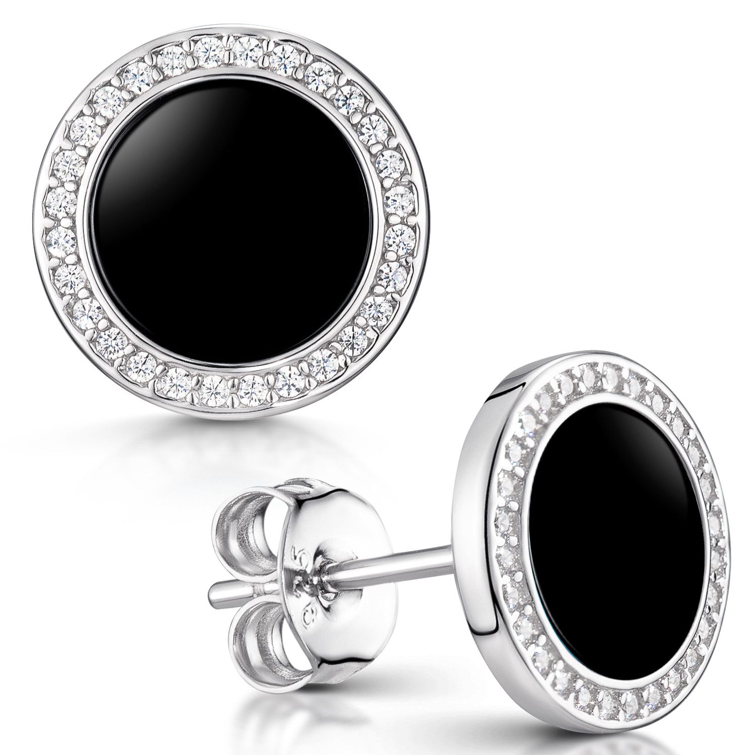 Paar Ohrstecker Damen Ohrringe Onyx Schwarz Zirkonia SO-394