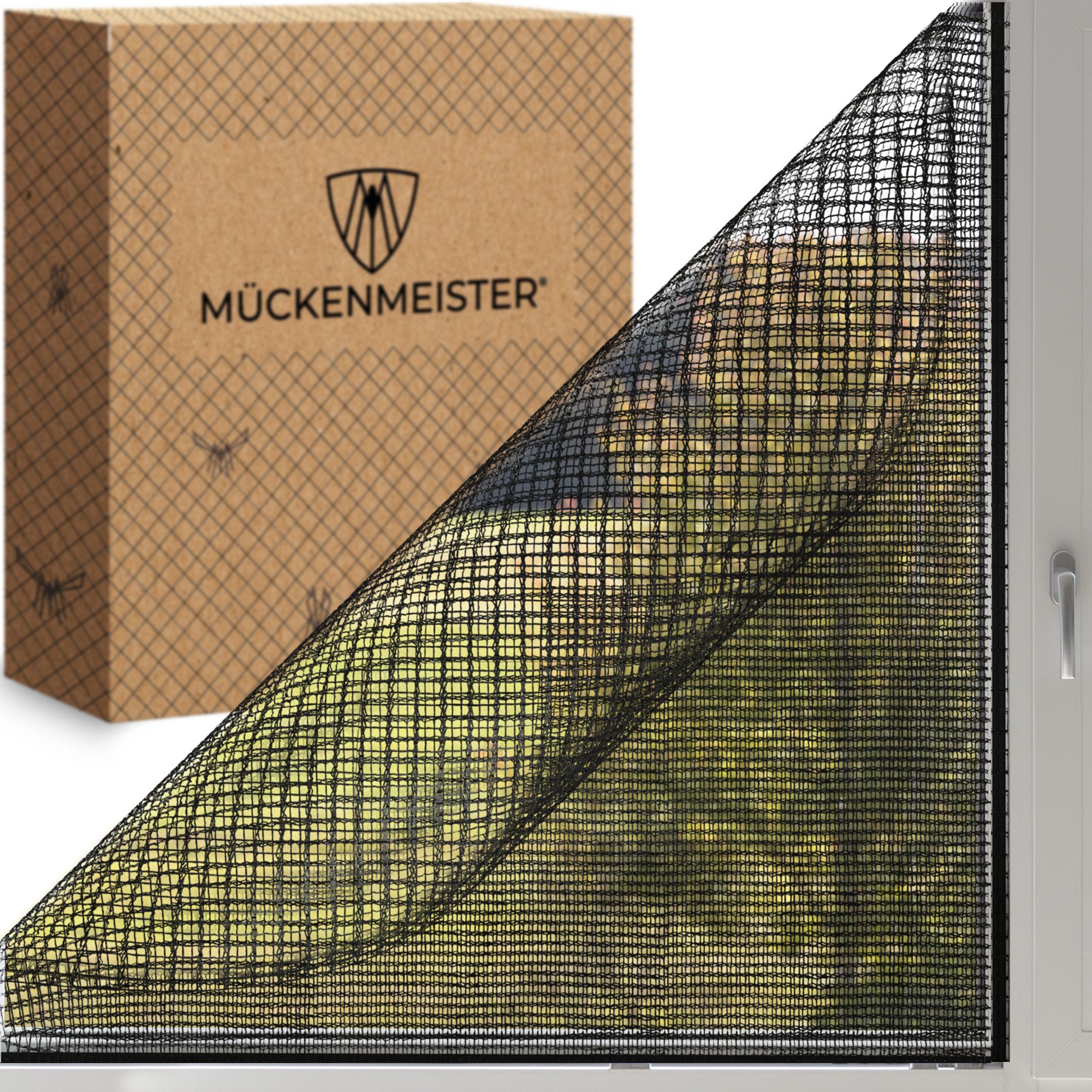 MÜCKENMEISTER Fliegengitter-Gewebe - Fliegengitter Fenster aus Polyester - zuschneidbar mit Klebestreifen, 130x150, schwarz oder weiß