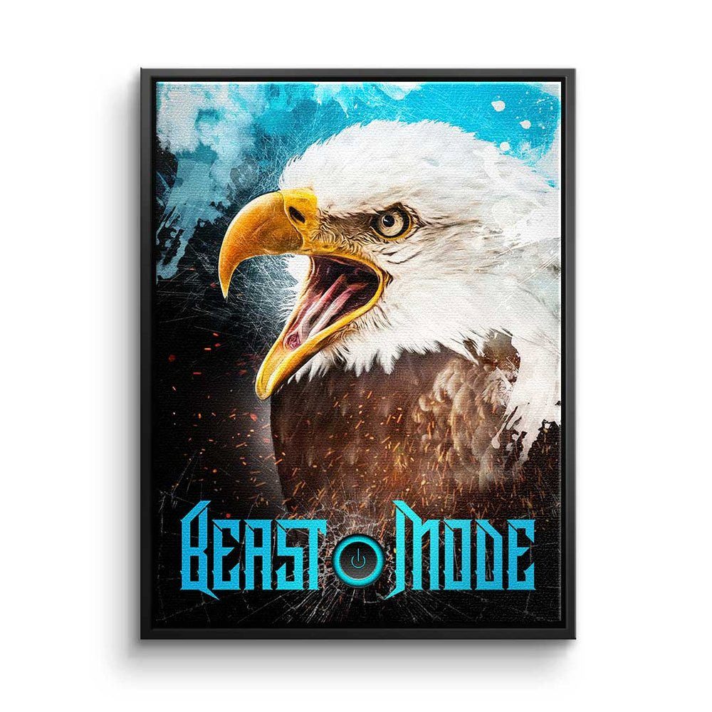 DOTCOMCANVAS® Leinwandbild Beast Mode Eagle, Premium Leinwandbild - Motivation - Beast Mode Eagle - Hustle - Büro schwarzer Rahmen