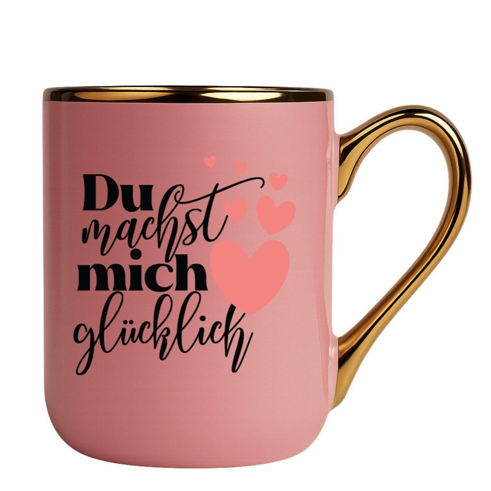 Primawela Tasse Tasse - Du machst mich glücklich- Kaffeetasse Goldrand