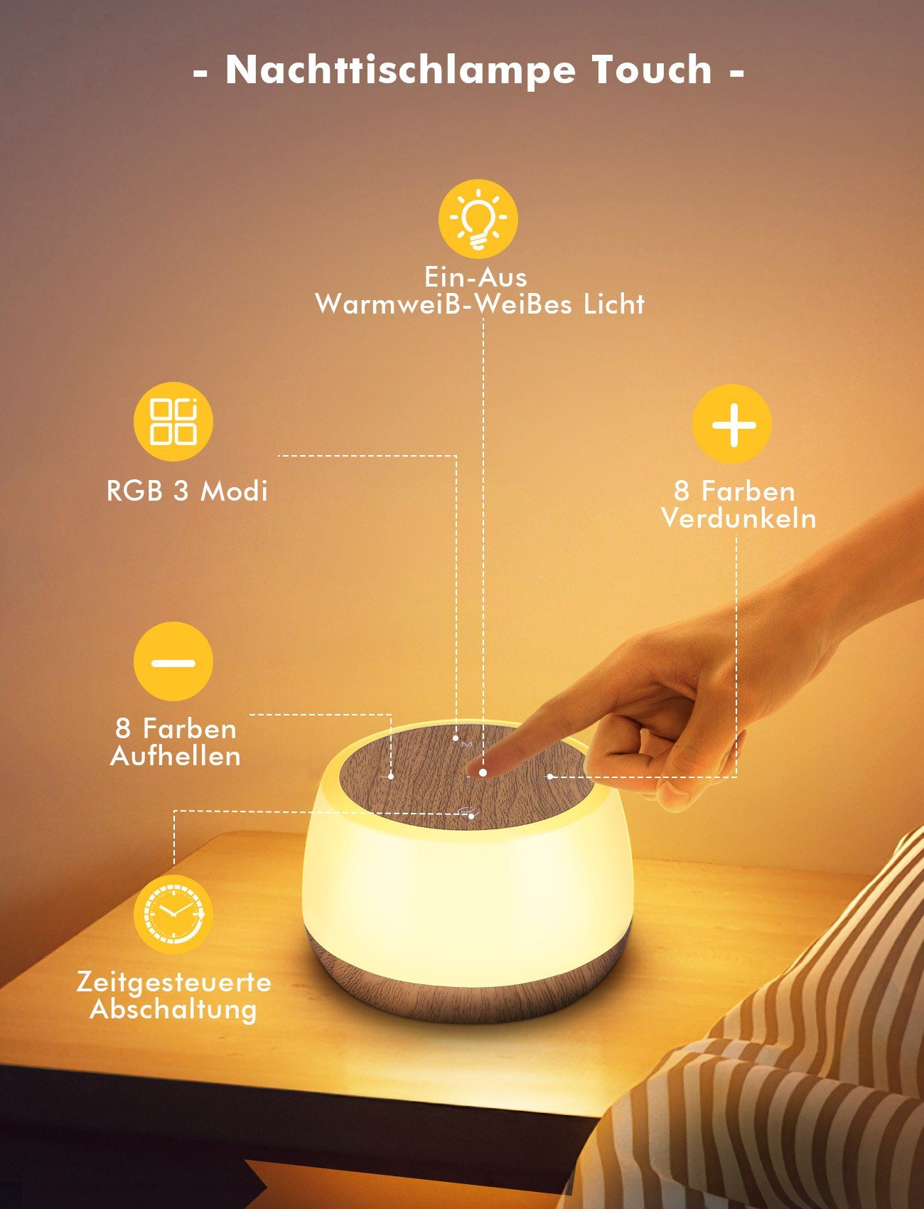 BlingBin LED Nachttischlampe Touch Dimmbar mit günstig online kaufen