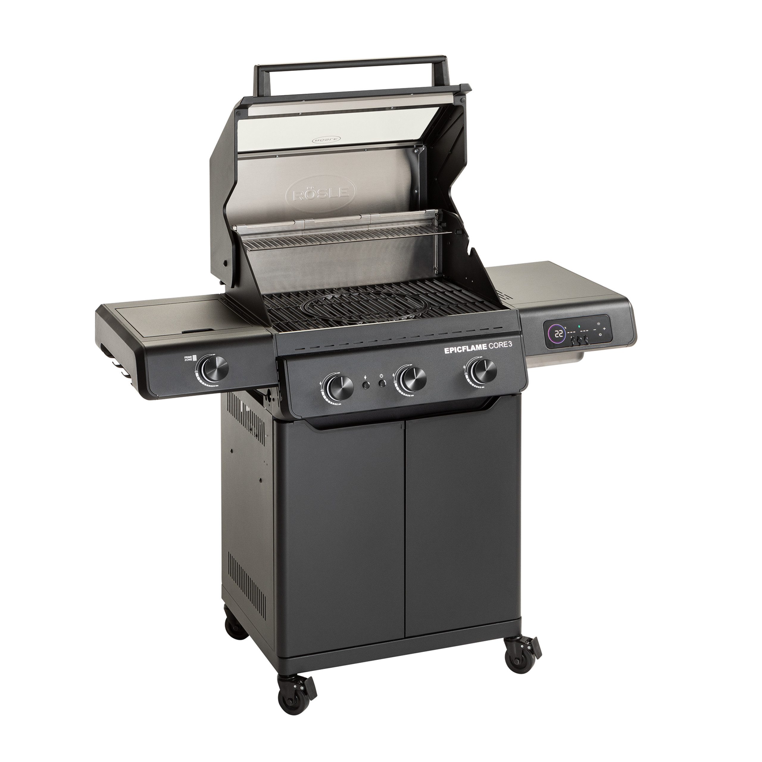 RÖSLE Gasgrill Rösle Gasgrill EPICFLAME Core 3 Schwarz mit PRIMEZONE 251164