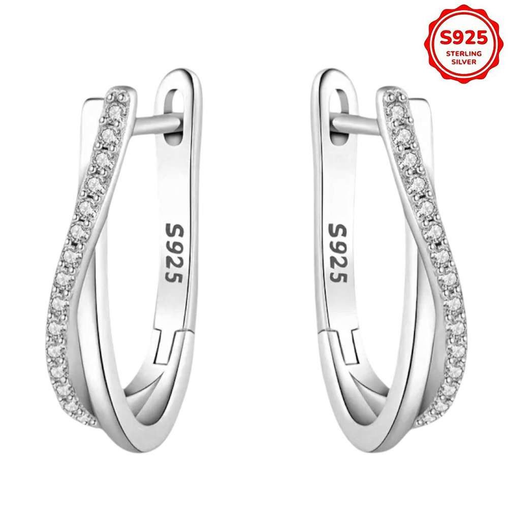 Taffstyle Paar Creolen Damen Ohrringe 925 Sterling Silber mit Zirkonia im Kreuzdesign Elegant (Zirkonia Ohrringe aus 925 Silber mit funkelndem Kreuzdesign - Geschenkidee für Damen)