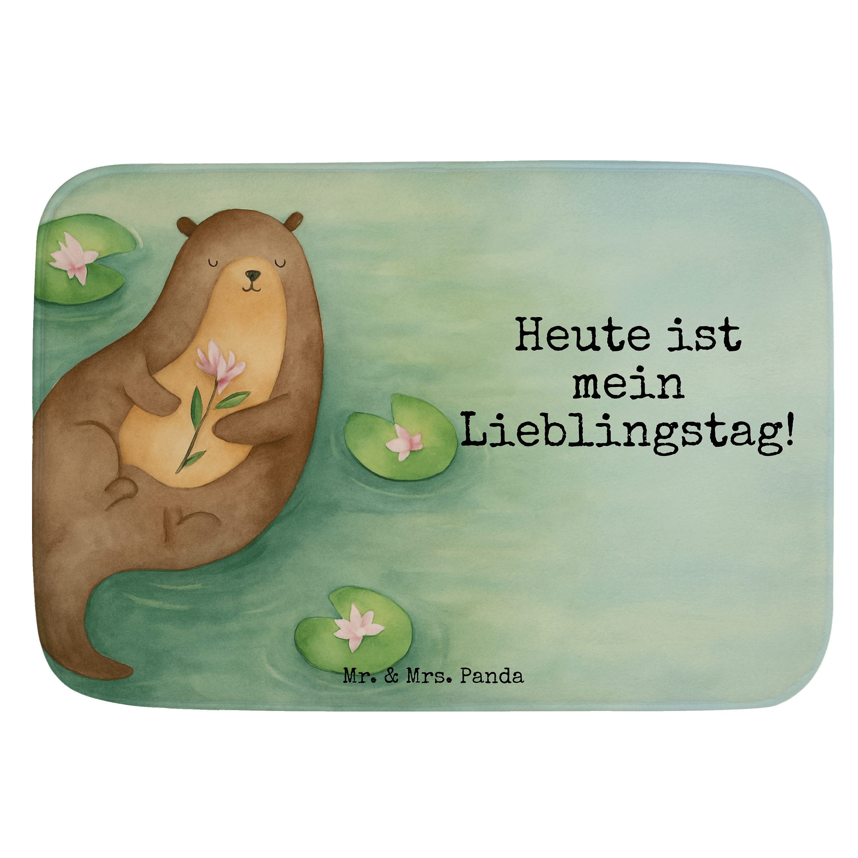 Badematte Otter Seerose Design, Badematte, Weiß, Duschvorleger, Badezimmer Matt