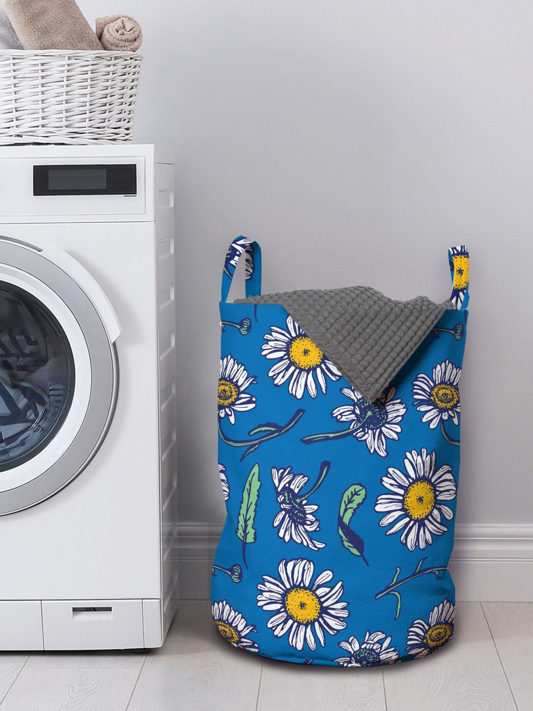 Abakuhaus Wäschesäckchen Wäschekorb mit Blütenblätter Kordelzugverschluss für Daisy Waschsalons, Frühling Griffen Doodle
