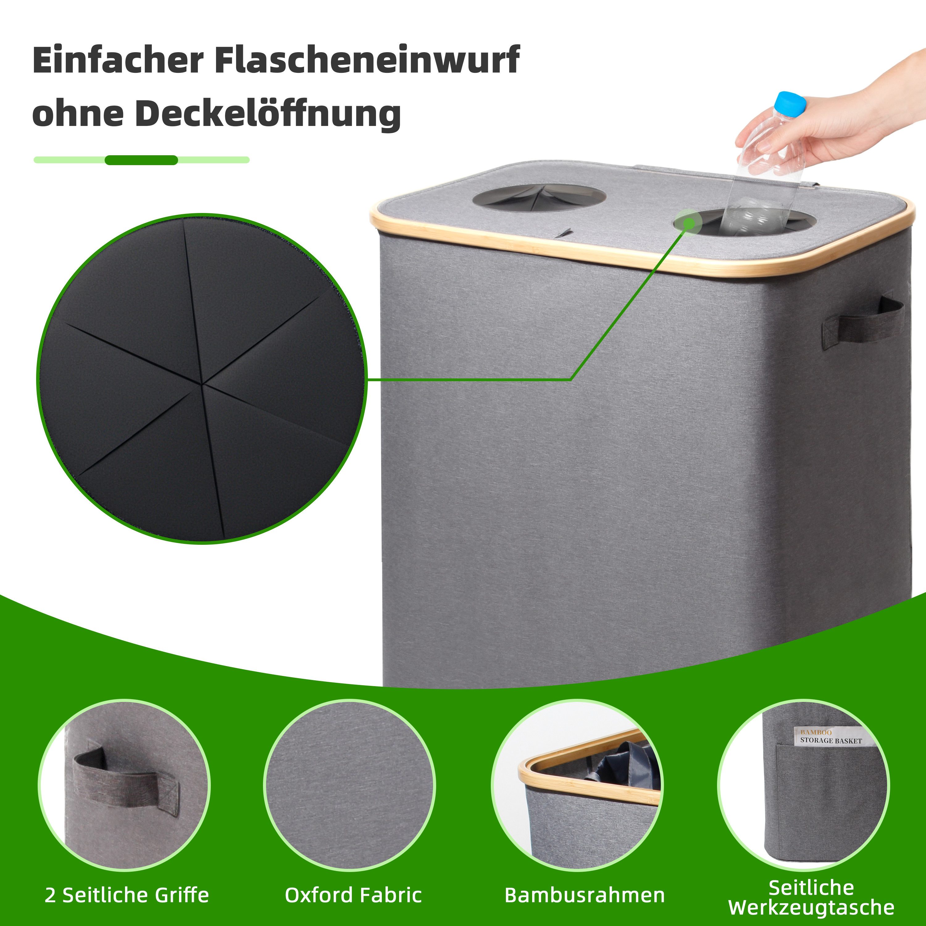 Zedelmaier Fangsack Pfandflaschen Auffangbehälter mit Deckel und XXL Tragetaschen, für Recycling, großes Fassungsvermögen für die Aufbewahrung, 140 l – Bild 5 von 5