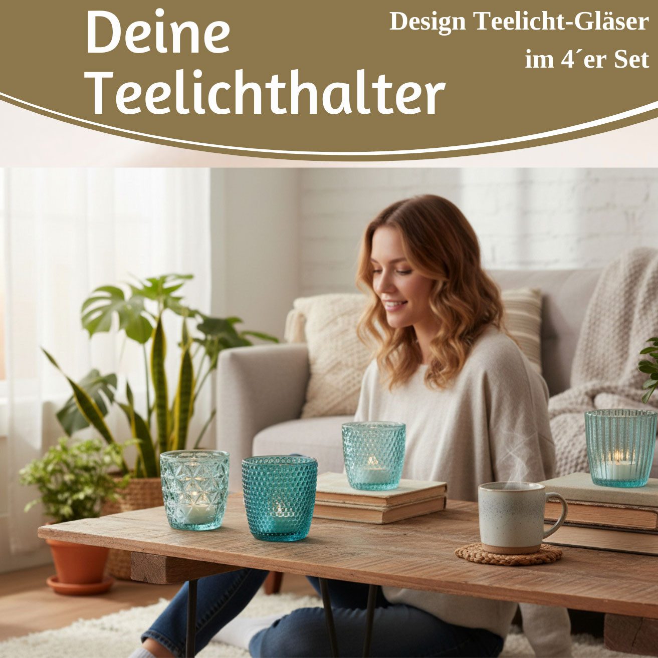 LS-LebenStil Teelichthalter 4´er Set Teelichtgläser Retro Türkis 7cm Glas Windlicht (4´er Set Kristall Ornament Windlicht für Teelichter, 4 St., Halter Kerzenständer Tischdeko Kerzenhalter Gläser für Teelichter), 7x7cm, 4´er Set Kristall Ornament Windlicht für Teelichter