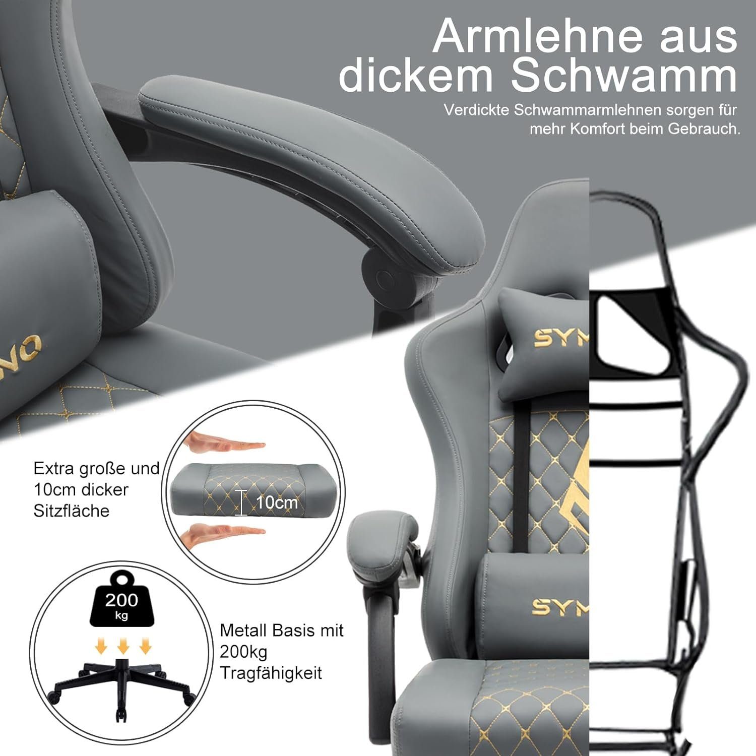 ergonomischer Burostuhl,Schreibtischstuhl Racing gaming Chair fußstütze Gaming Sitz), stuhl mit (Ergonomischer pu-leder bürostuhl Verstellbarer symino stuhl