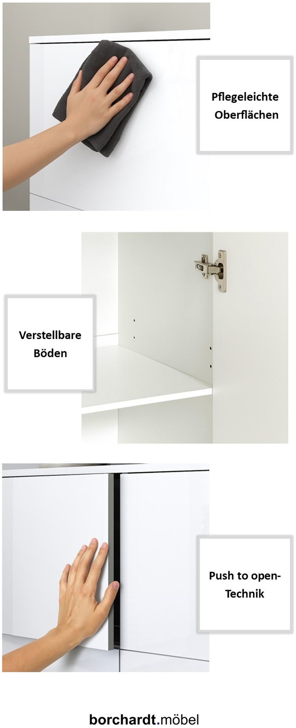 borchardt Möbel Sideboard Vaasa, Kommode mit 3 Türen und 4 Schubkästen auf Kugelführungen, Breite 190 cm