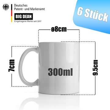 BigDean Becher 6 Stück große Kaffeebecher weiß 300ml aus, Porzellan