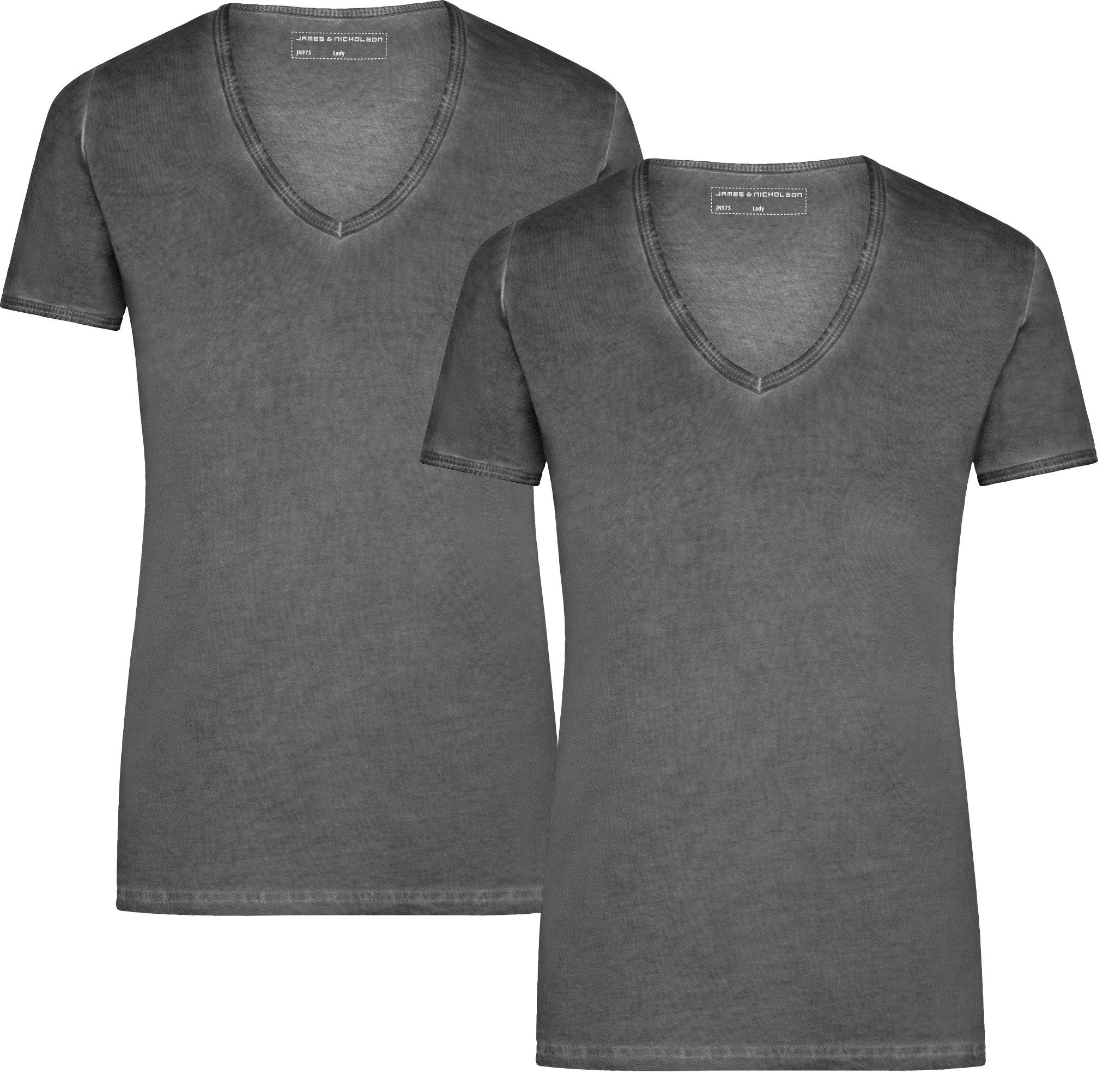 James & Nicholson T-Shirt Doppelpack Tailliertes Damen T-Shirt mit trendiger Spraytechnik JN975 (Doppelpack, 2er-Pack) Trendiges T-Shirt mit V-Ausschnitt