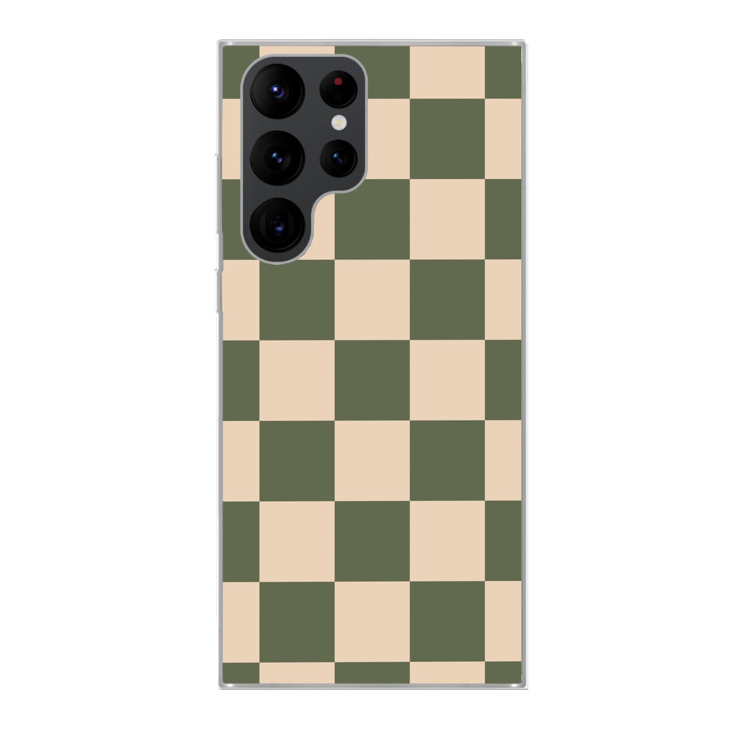 MuchoWow Handyhülle für Samsung Galaxy S22 Ultra Schachbrettmuster - Grün - Beige - Blöcke, Phone Case, Silikon, Schutzhülle Dünn