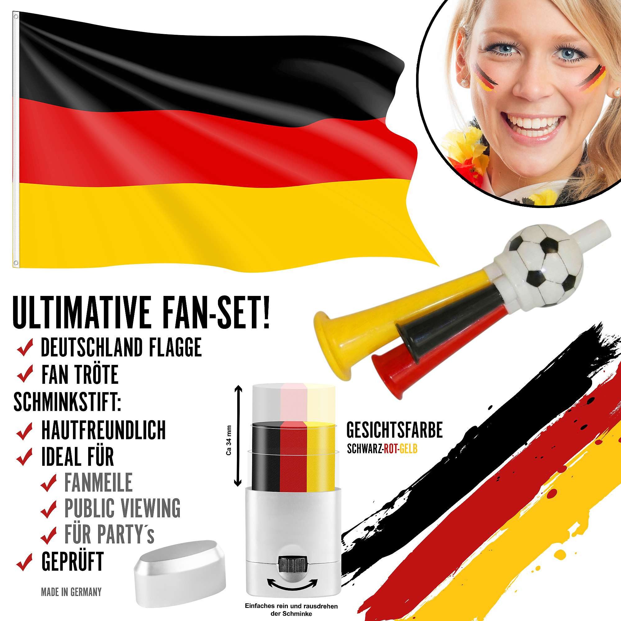 Flagge  Deutschland Fanartikel Set Schminkstift Tröte Fahne Party