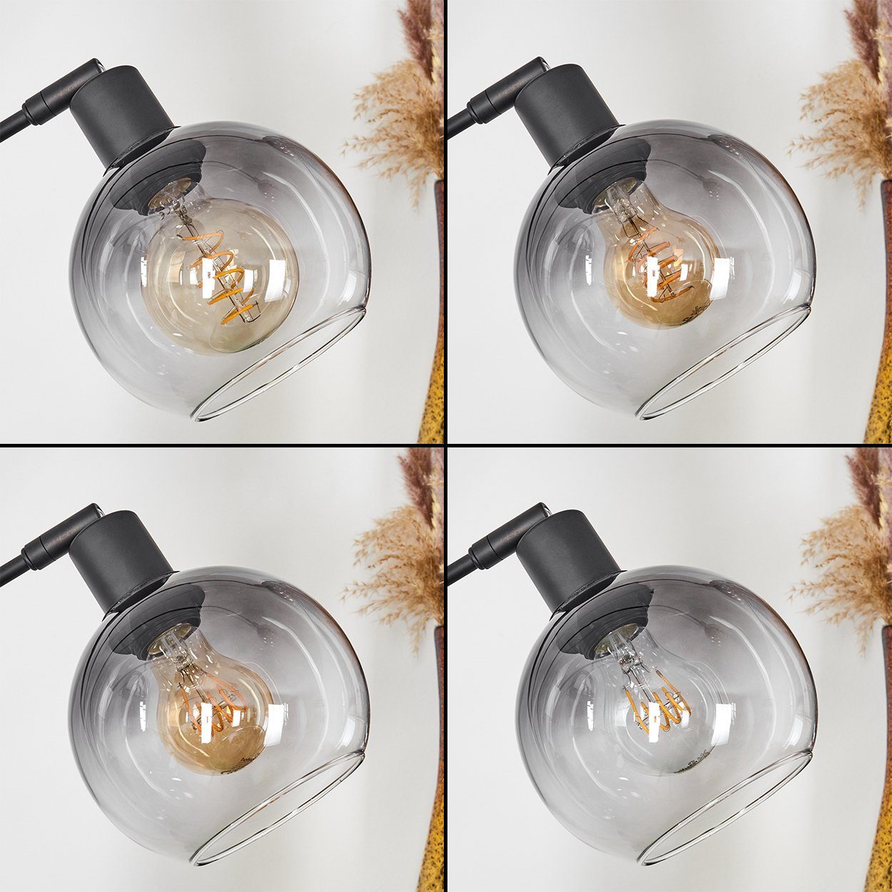 hofstein Bogenlampe Stehlampe aus Metall/Glas in Schwarz/Rauchglas/Klar, ohne Leuchtmittel, verstellbare Schirme, An-/Ausschalter am Gehäuse, 5x E27 – Bild 2 von 5