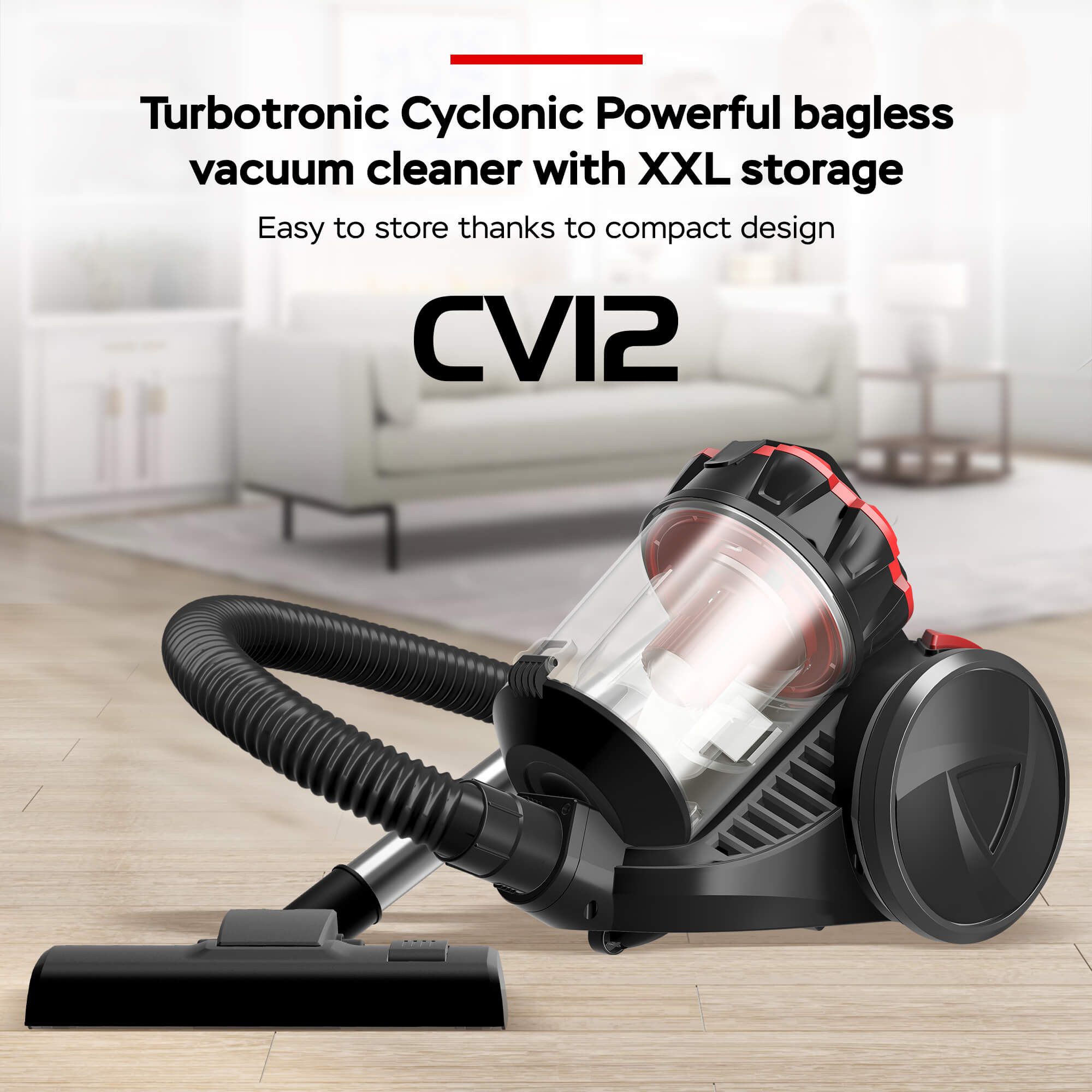 TurboTronic by Z-Line Bodenstaubsauger brachiale 18 kPa Saugleistung Zyklon Staubsauger HEPA Filter, 700 W, Beutellos, Zyklon-Sauger für Teppich & Hartboden, 2,5 l Behälter, ohne Beutel