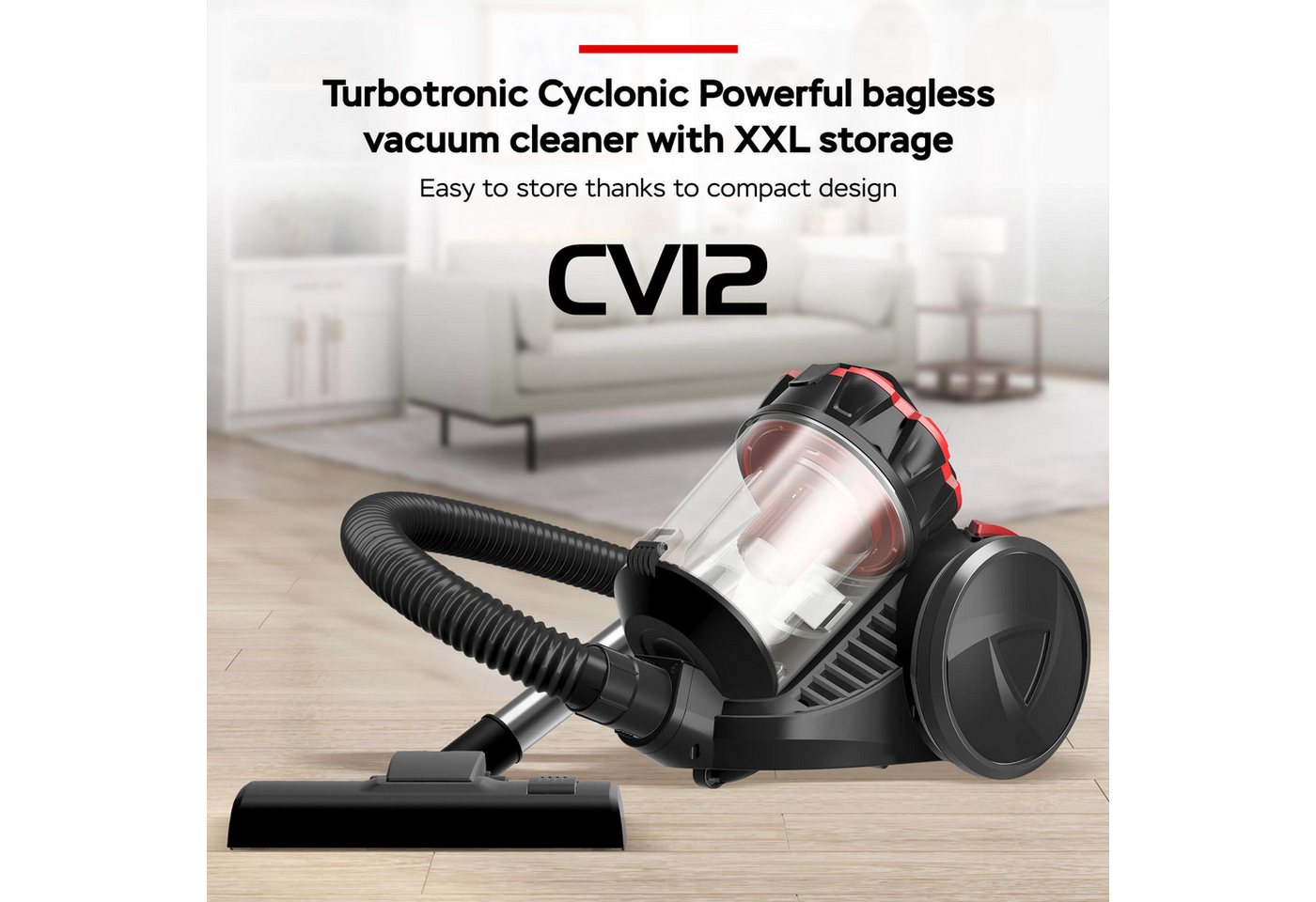 TurboTronic by Z-Line Bodenstaubsauger 700 W, beutellos, 18 kPa, HEPA Filter, 2,5 l, für Teppich & Tierhaare, 700 W, Beutellos, Staubsauger ohne Beutel, Zyklon Technologie, 16 m Aktionsradius